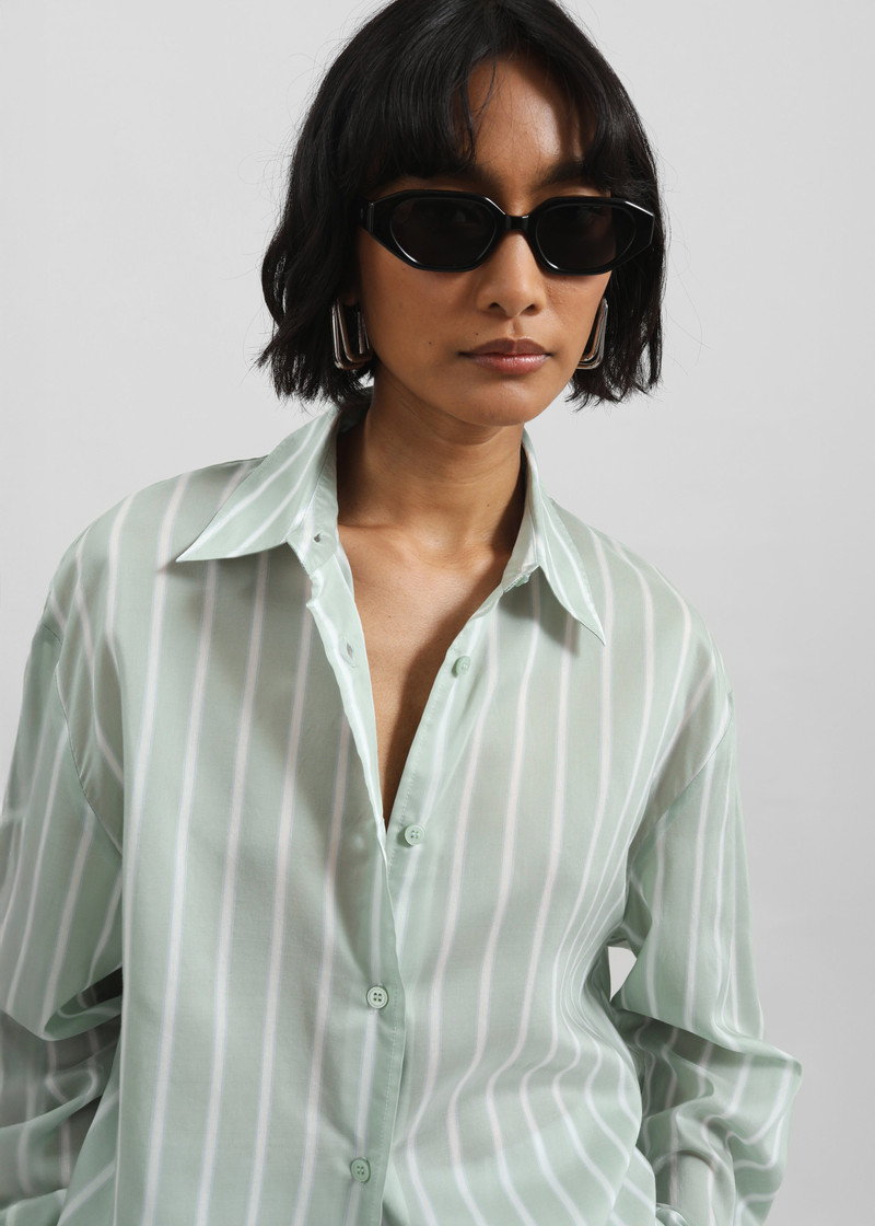 Peri Silk Shirt - Green Stripe 4