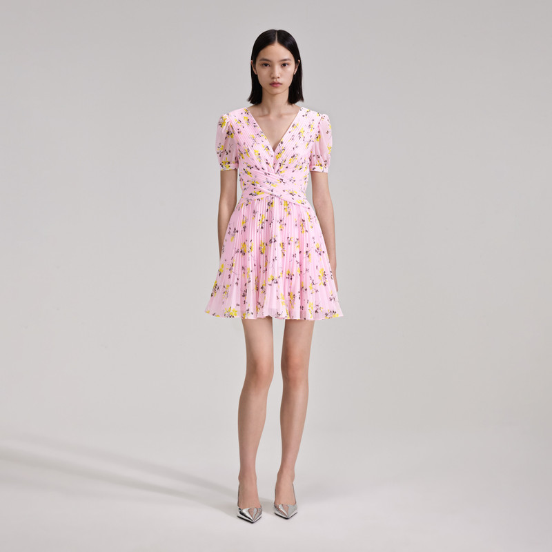 Pink Floral Print Mini Dress - 1