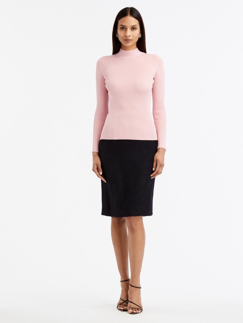 Oscar de la Renta LONG SLEEVE MOCK NECK RIBBED PULLOVER outlook