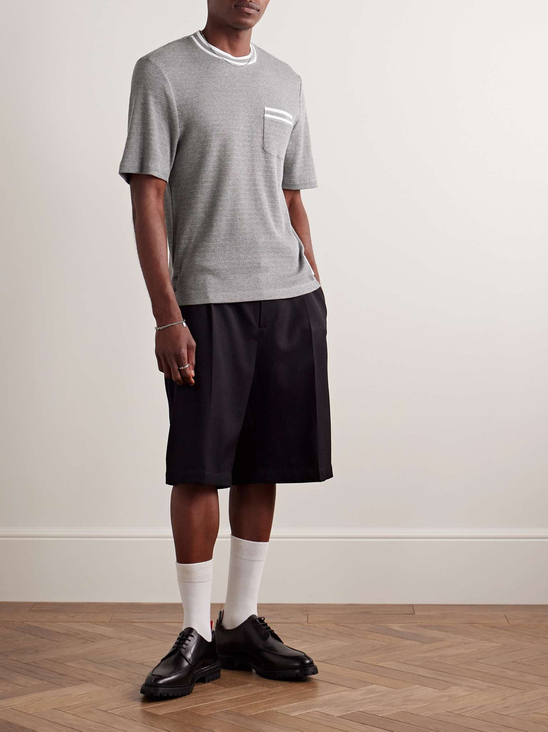 Thom Browne Logo-Appliquéd Striped Pointelle-Knit Cotton T-Shirt outlook