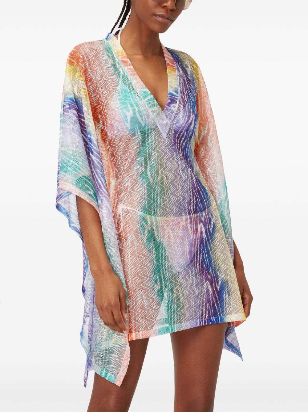 tie dye-print kaftan minidress - 4