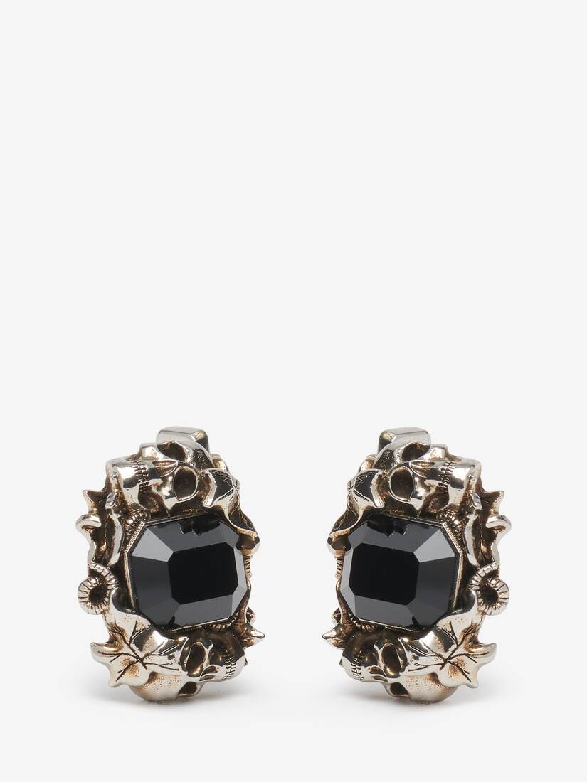 Men's Ivy Skull Cufflinks in Antique Silver - 2