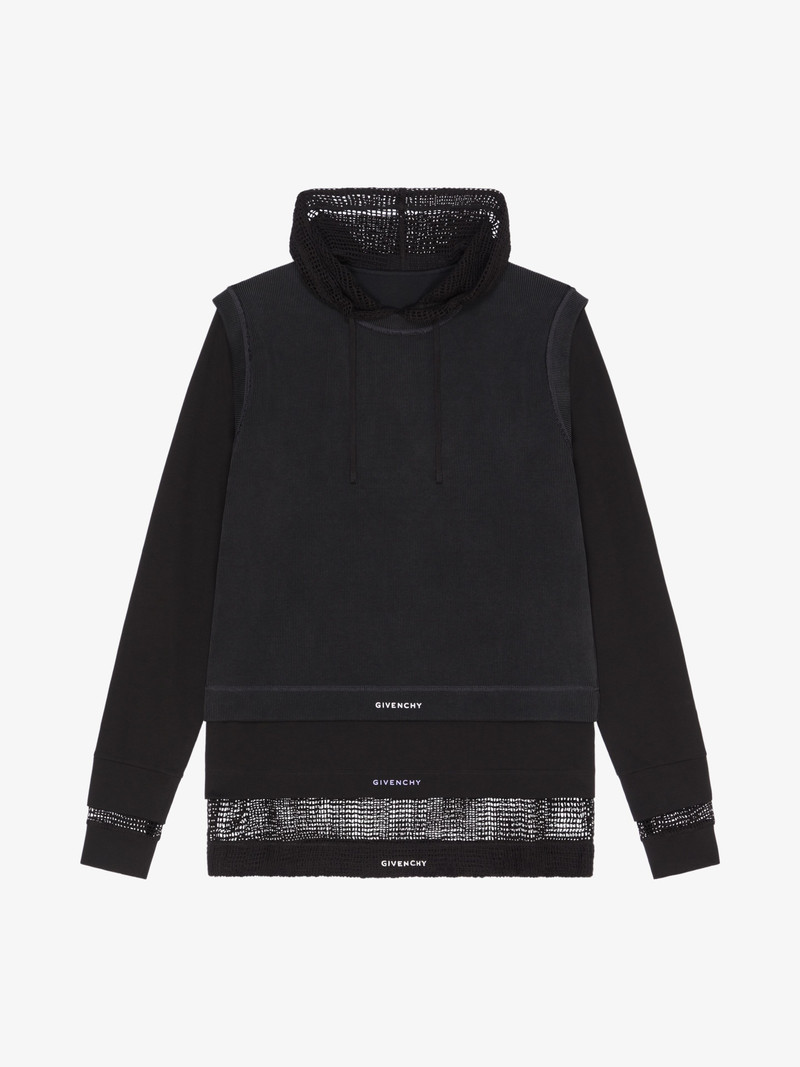 OVERLAPPED HOODED T-SHIRT IN COTTON AND MESH 1