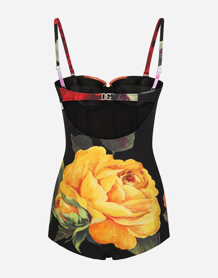 Rose-print balconette one-piece swimsuit - 3