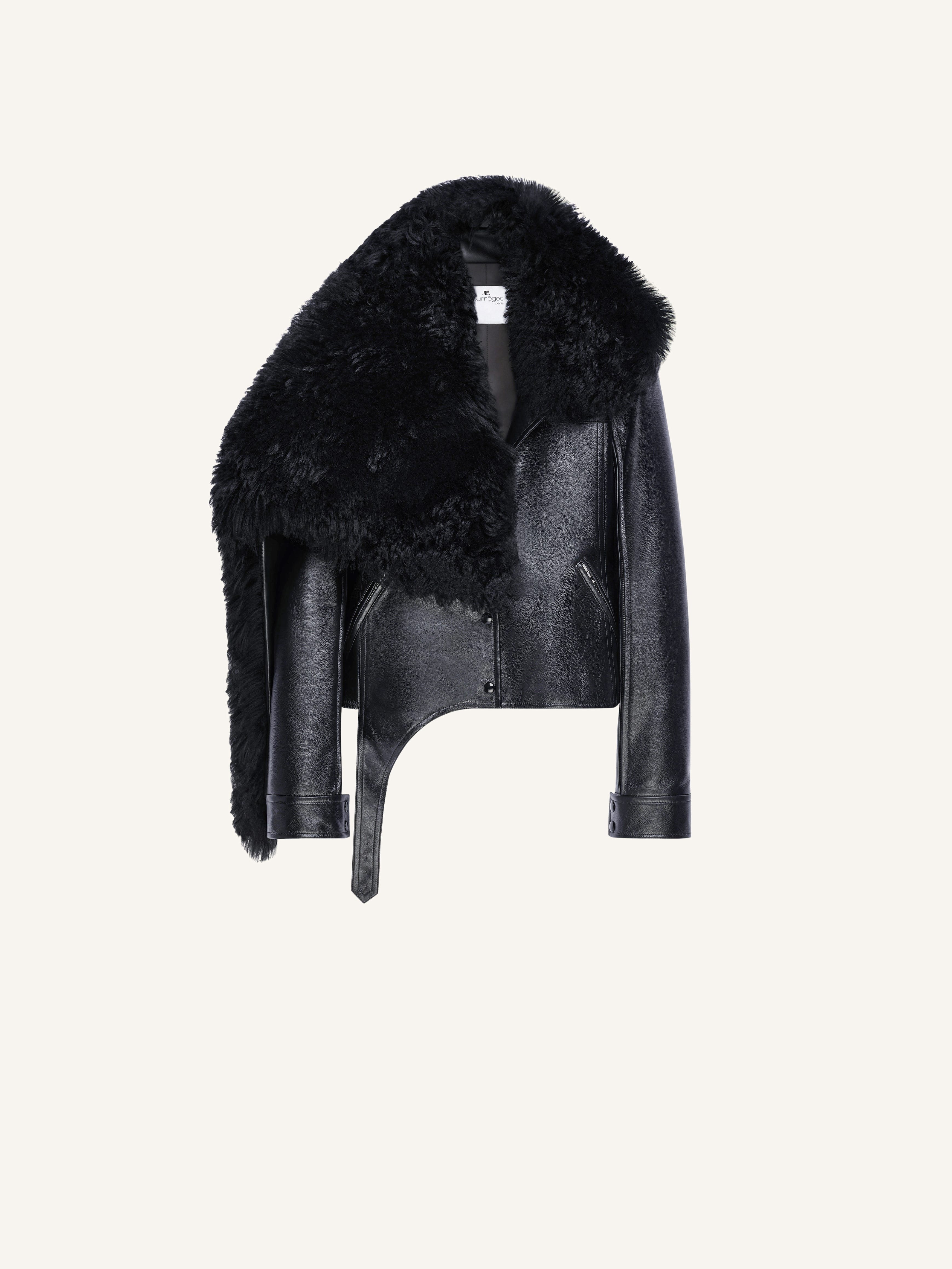 SHEARLING COLLAR LEATHER JACKET - 1