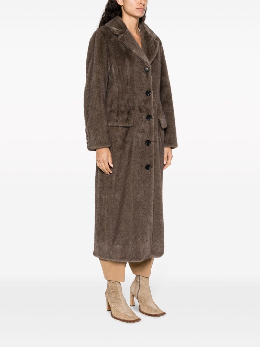 notched-collar faux-shearling coat - 3