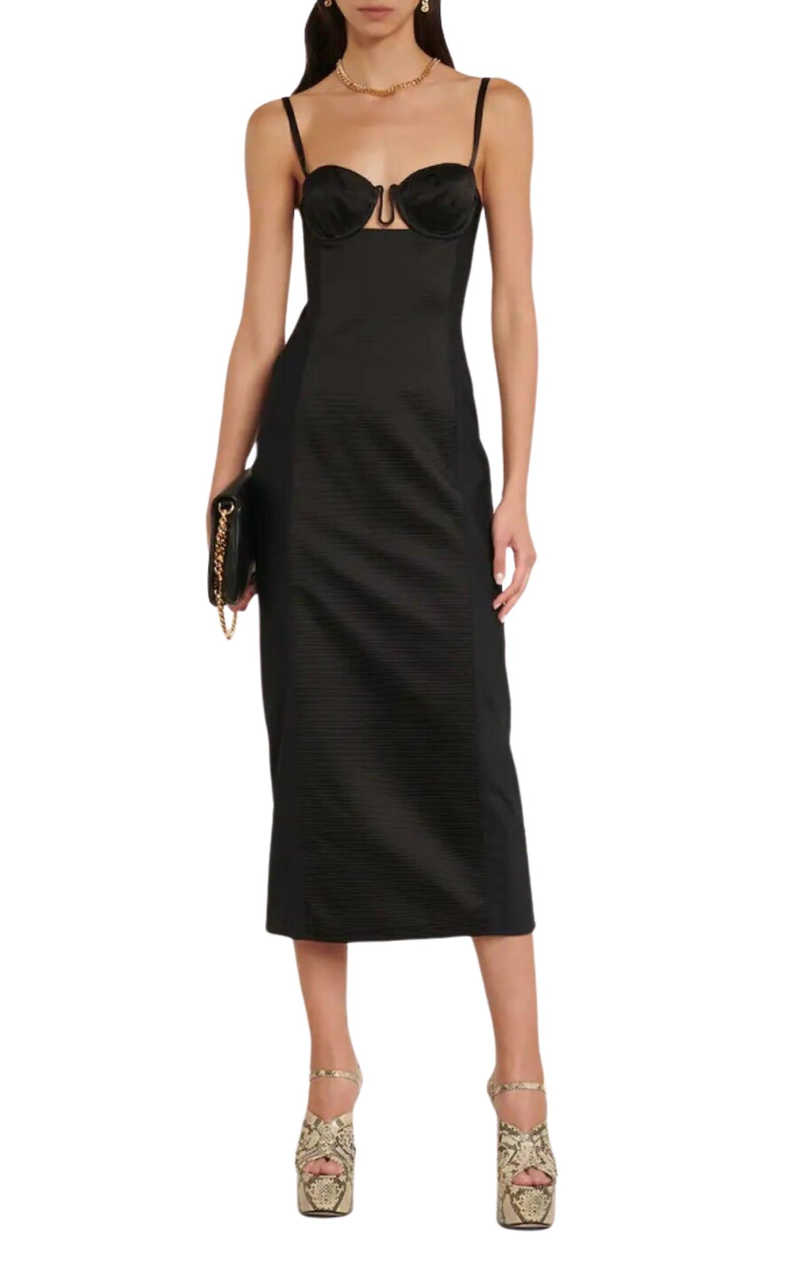 Silk Duchesse Mid-length Dress In Black - 2