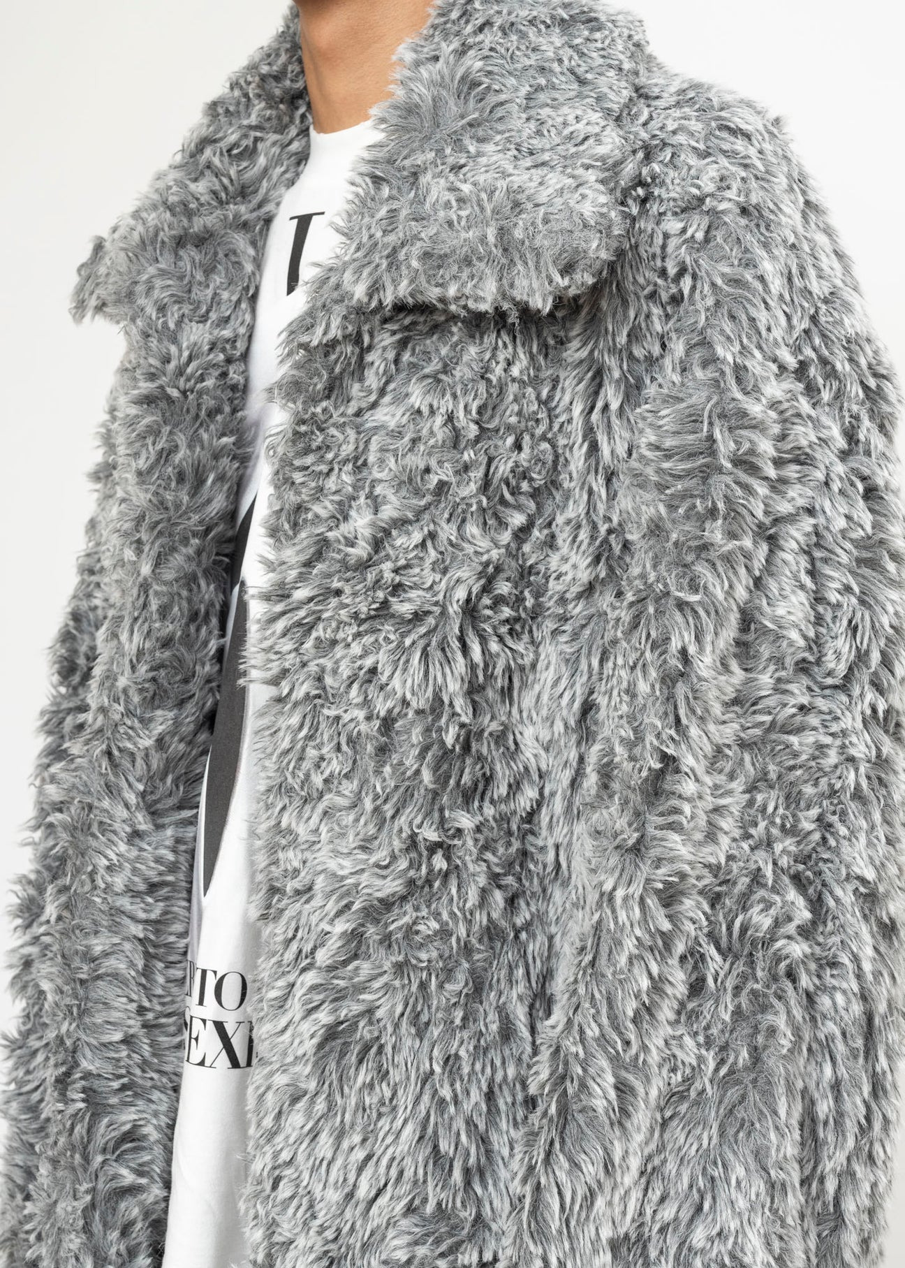 GREY DOUBLET SINISTER MOUTH FAUX FUR JACKET - 4