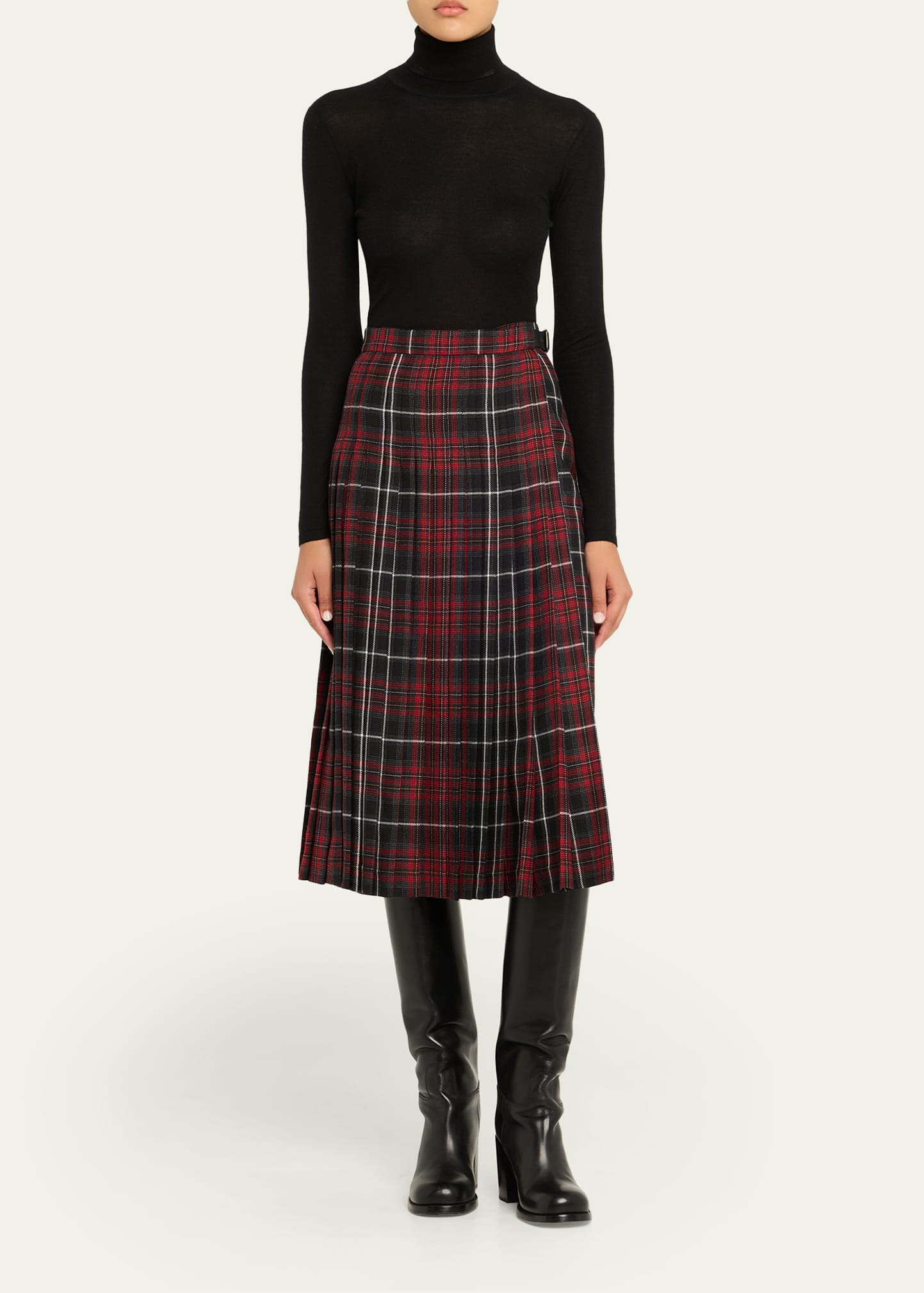 Check Pleated Wrap Midi Skirt - 2