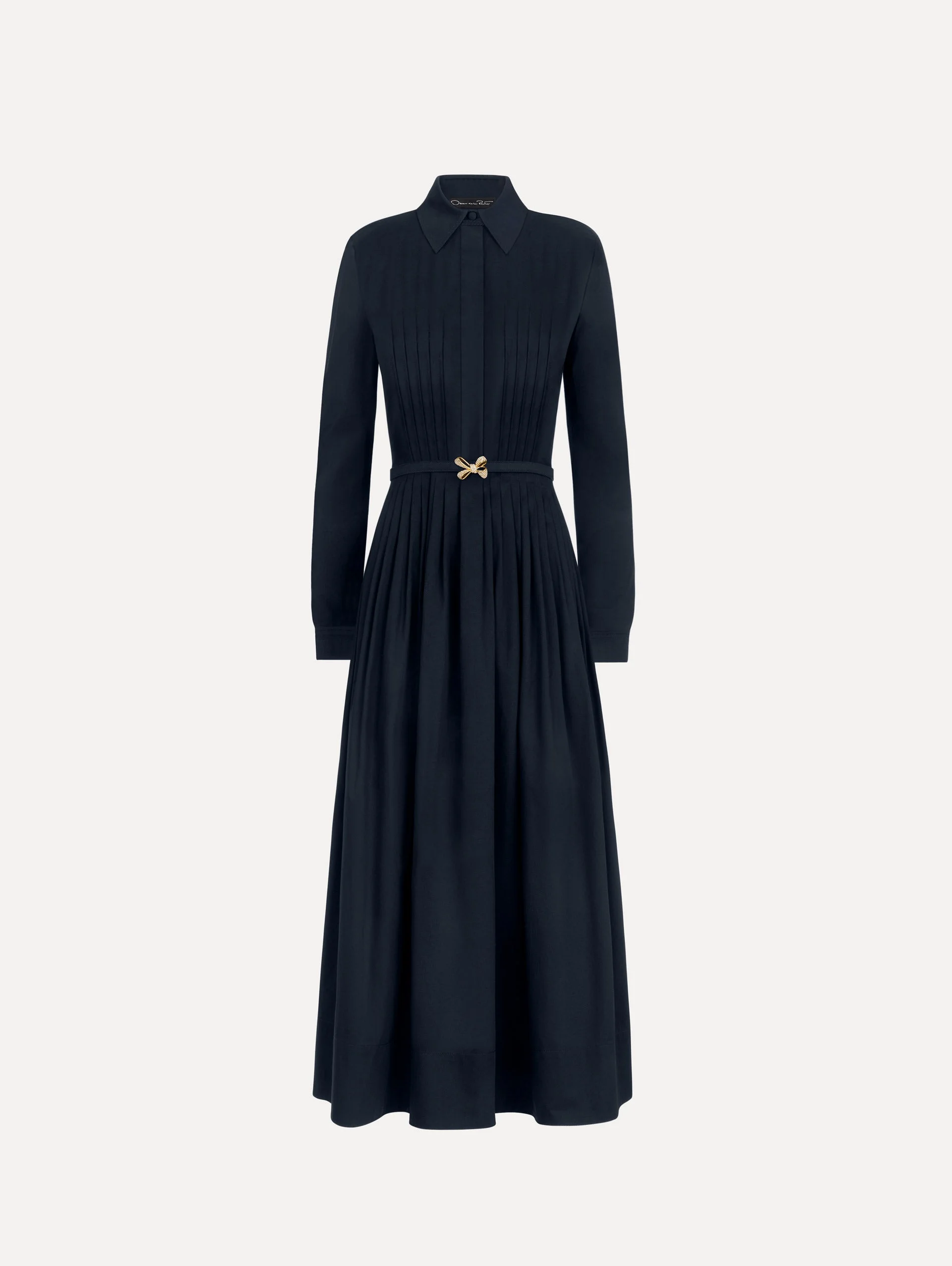 BOW BELT COTTON STRETCH TWILL DRESS - 1