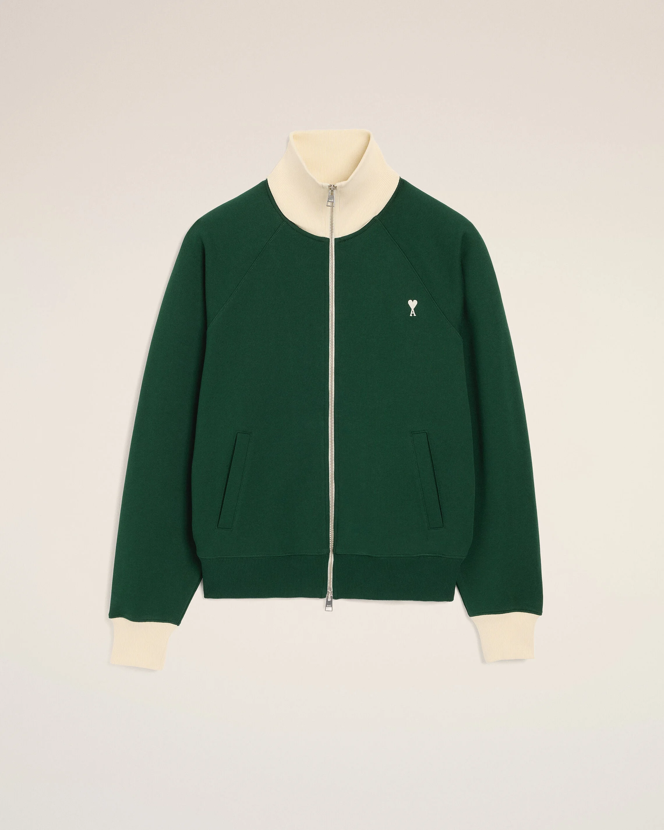 GREEN ZIPPED COTTON SWEATSHIRT WITH AMI DE COEUR - 1