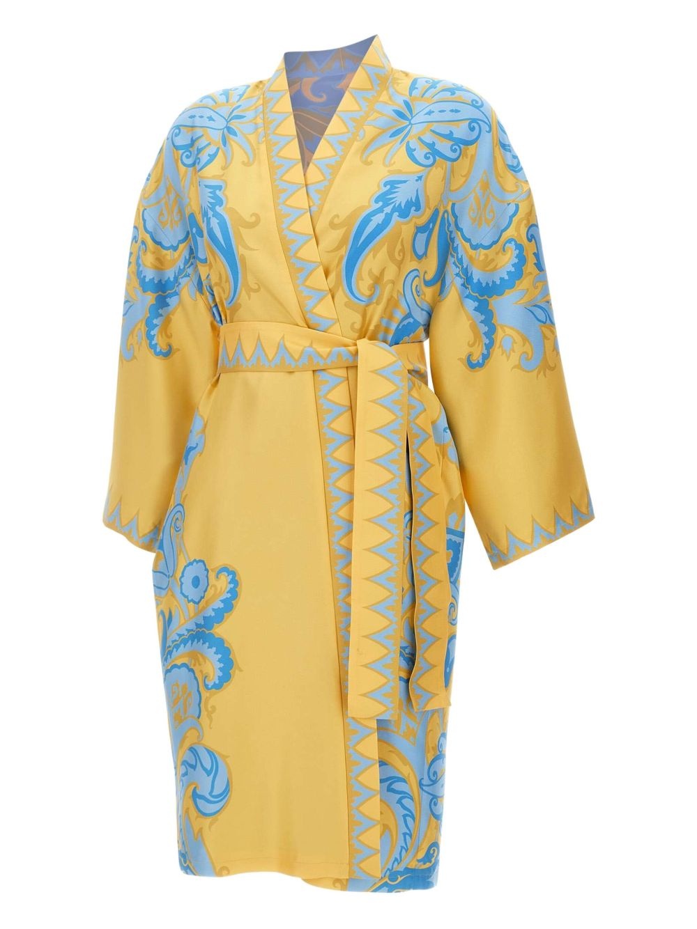 ornate-print belted robe dress - 6