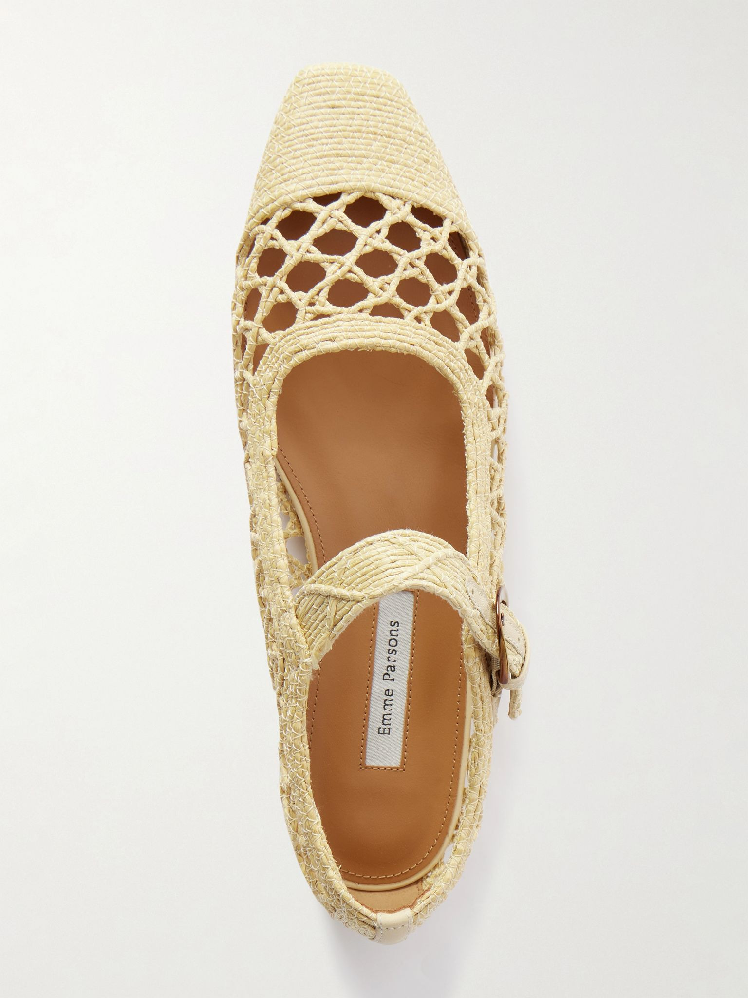 Tramonto leather-trimmed woven raffia Mary Jane ballet flats Sand - 5
