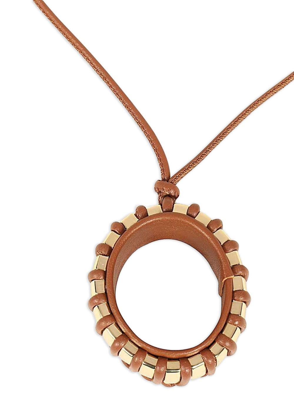 leather gold-tone-pendant necklace - 2