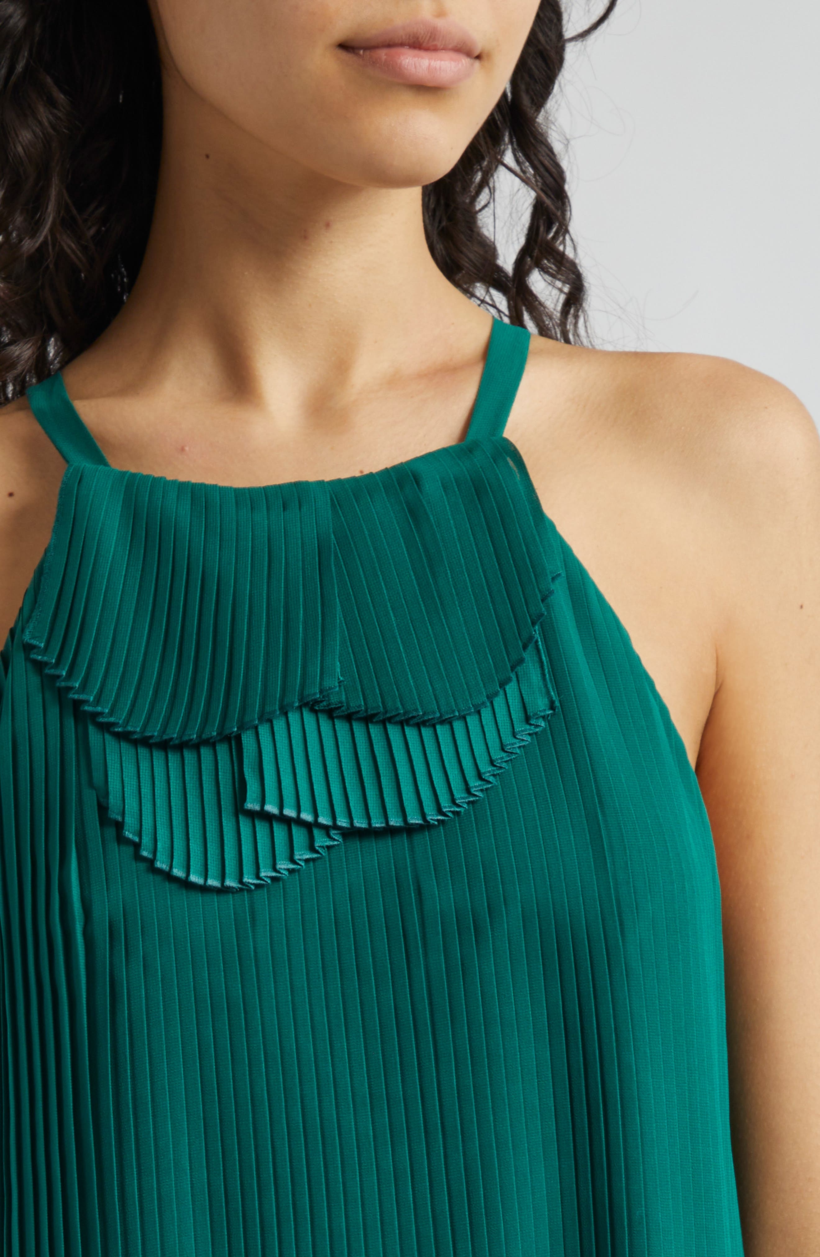 Emporio Armani Pleated Ruffle Sleeveless Top in Solid Medium Green at Nordstrom - 4
