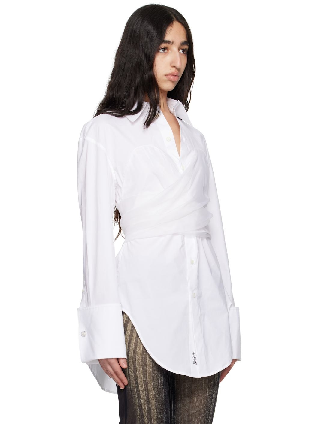 White Long Draped Shirt - 2