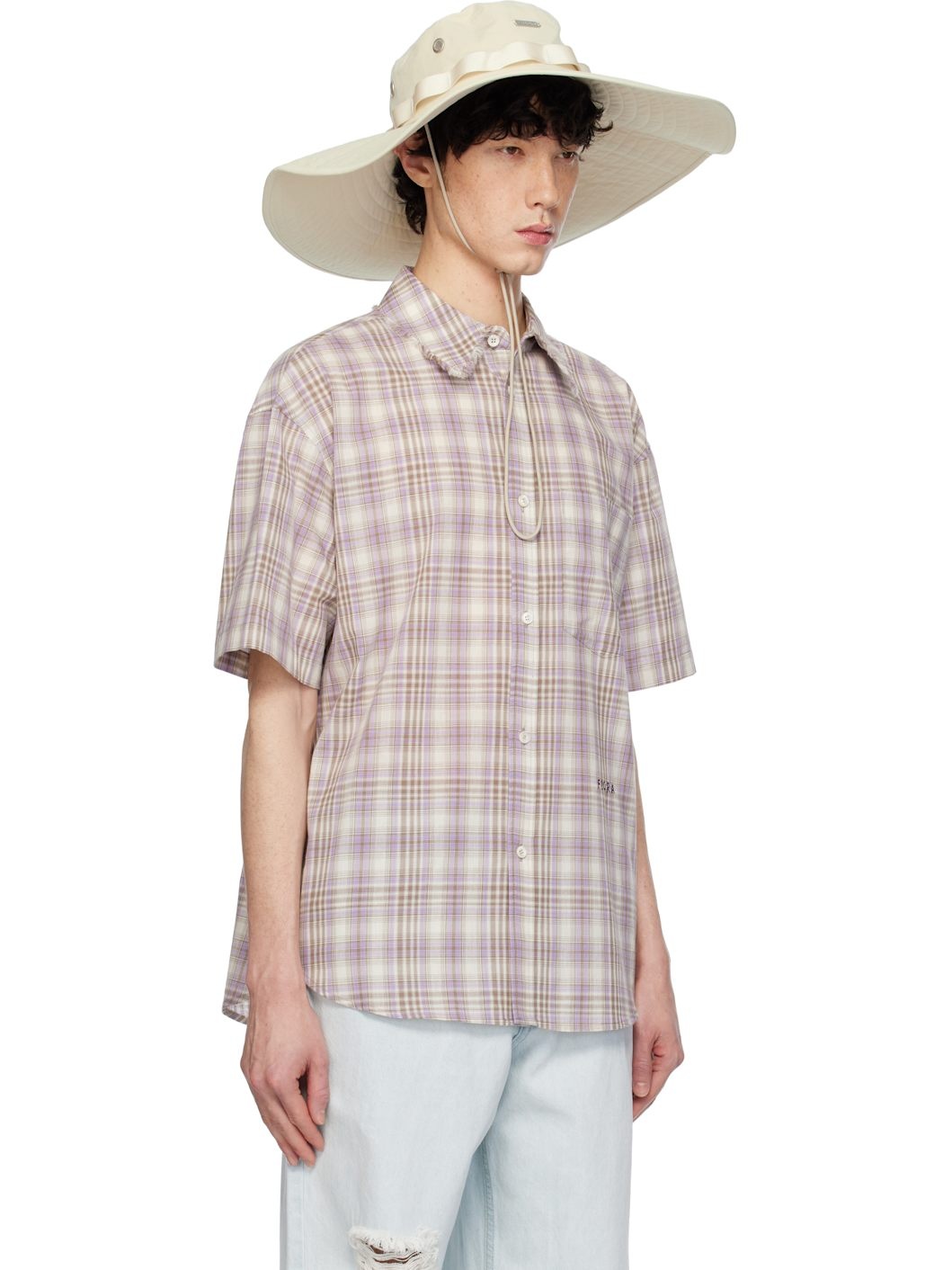 Off-White & Purple Madras Check Half Shirt - 2