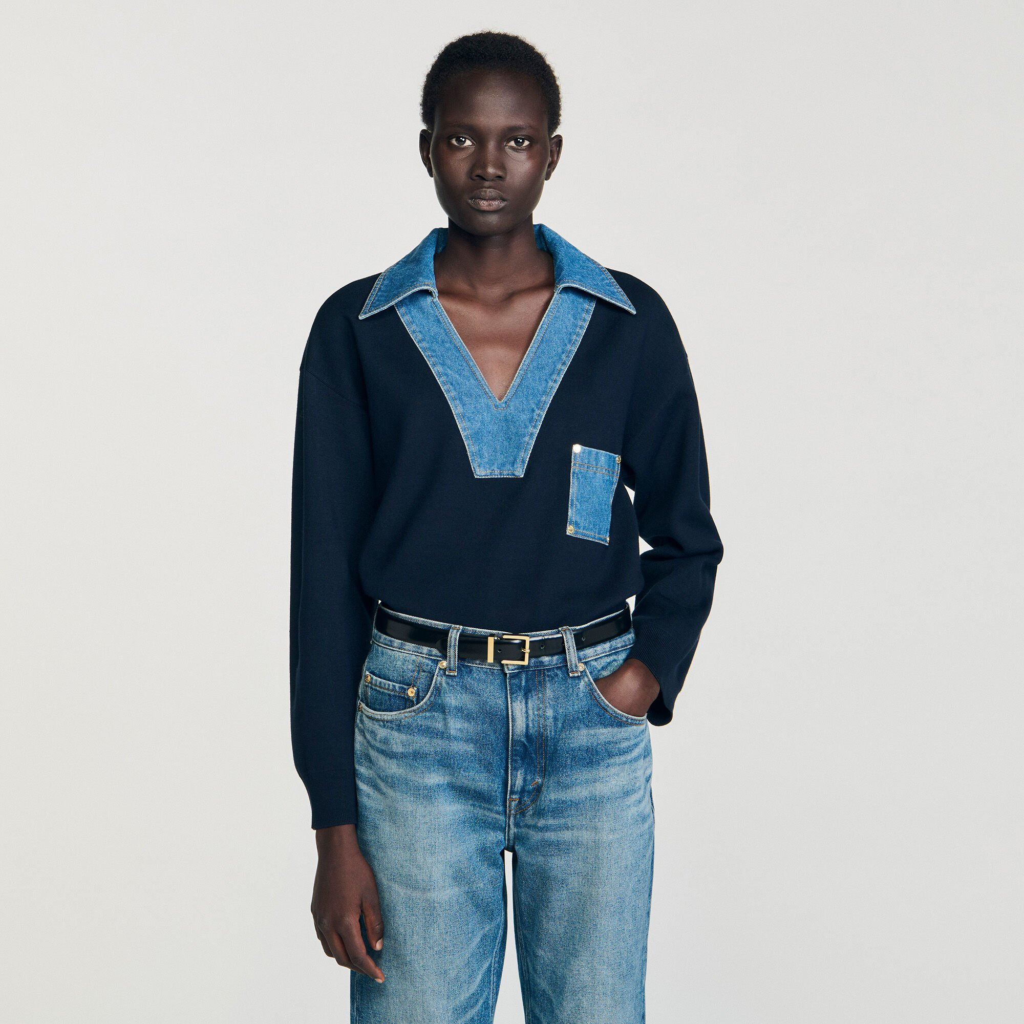SWEATER WITH DENIM DETAILS - 4