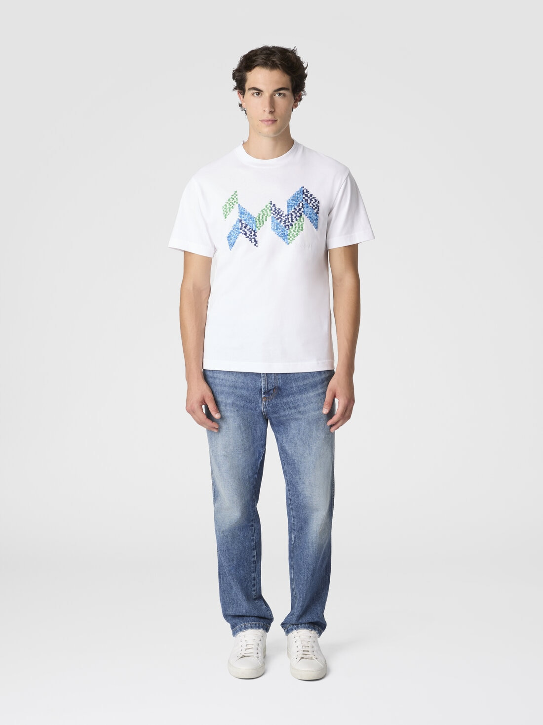 Short Sleeve T-Shirt with Flame Zigzag Insert and Logo - 2