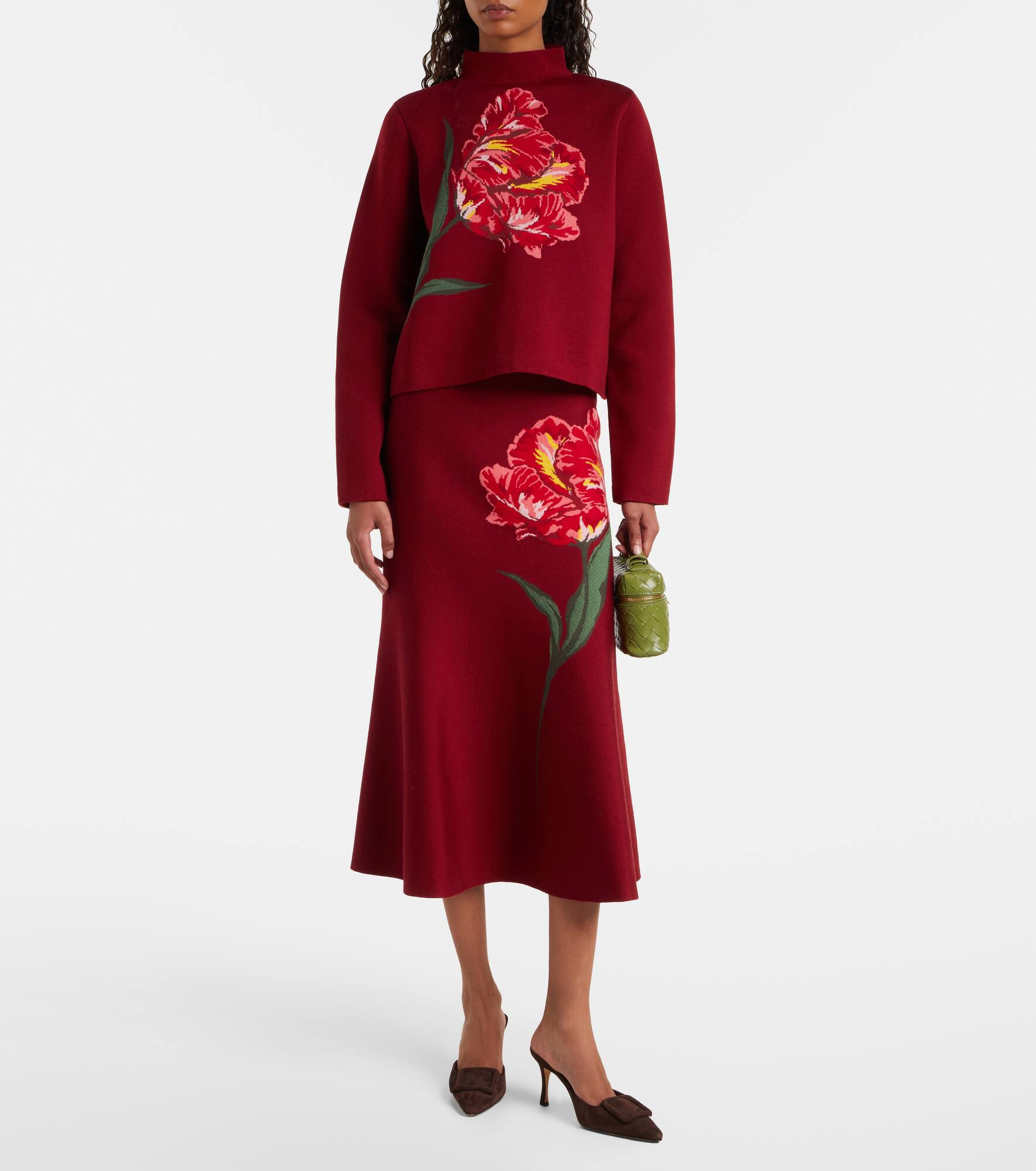Floral jacquard cotton and wool midi skirt - 2