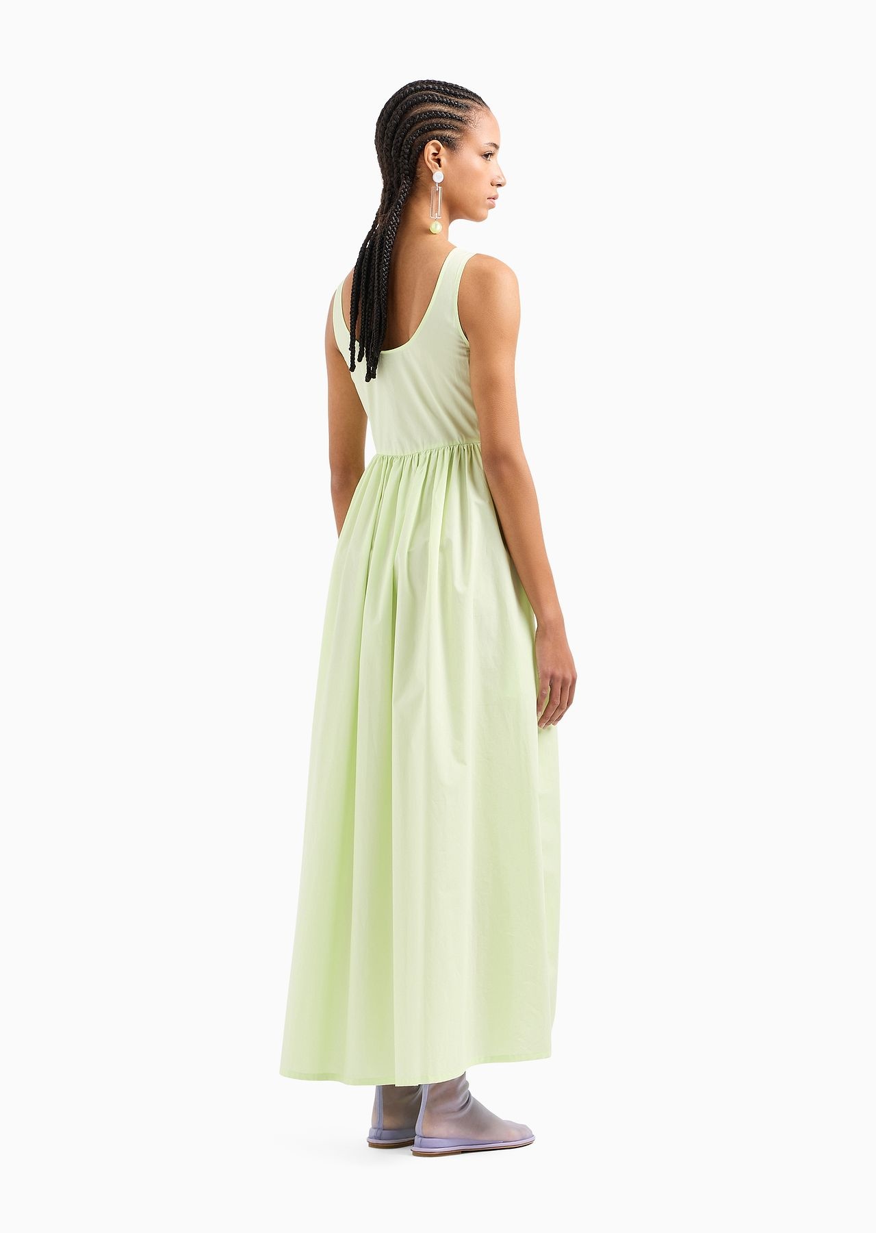 Long, full-skirted poplin dress with gathered waist - 3