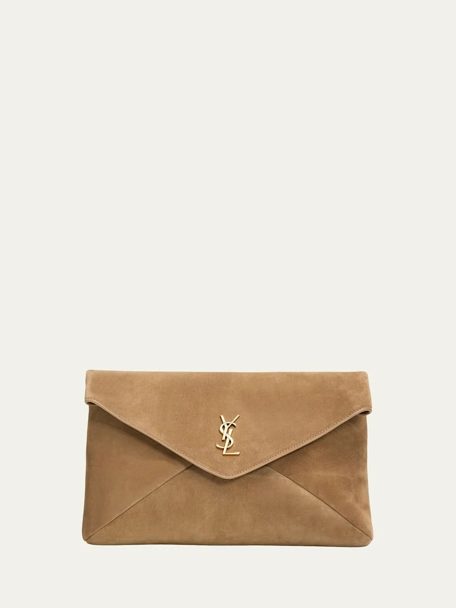 Large YSL Envelope Pouch Clutch Bag in Suede - 1