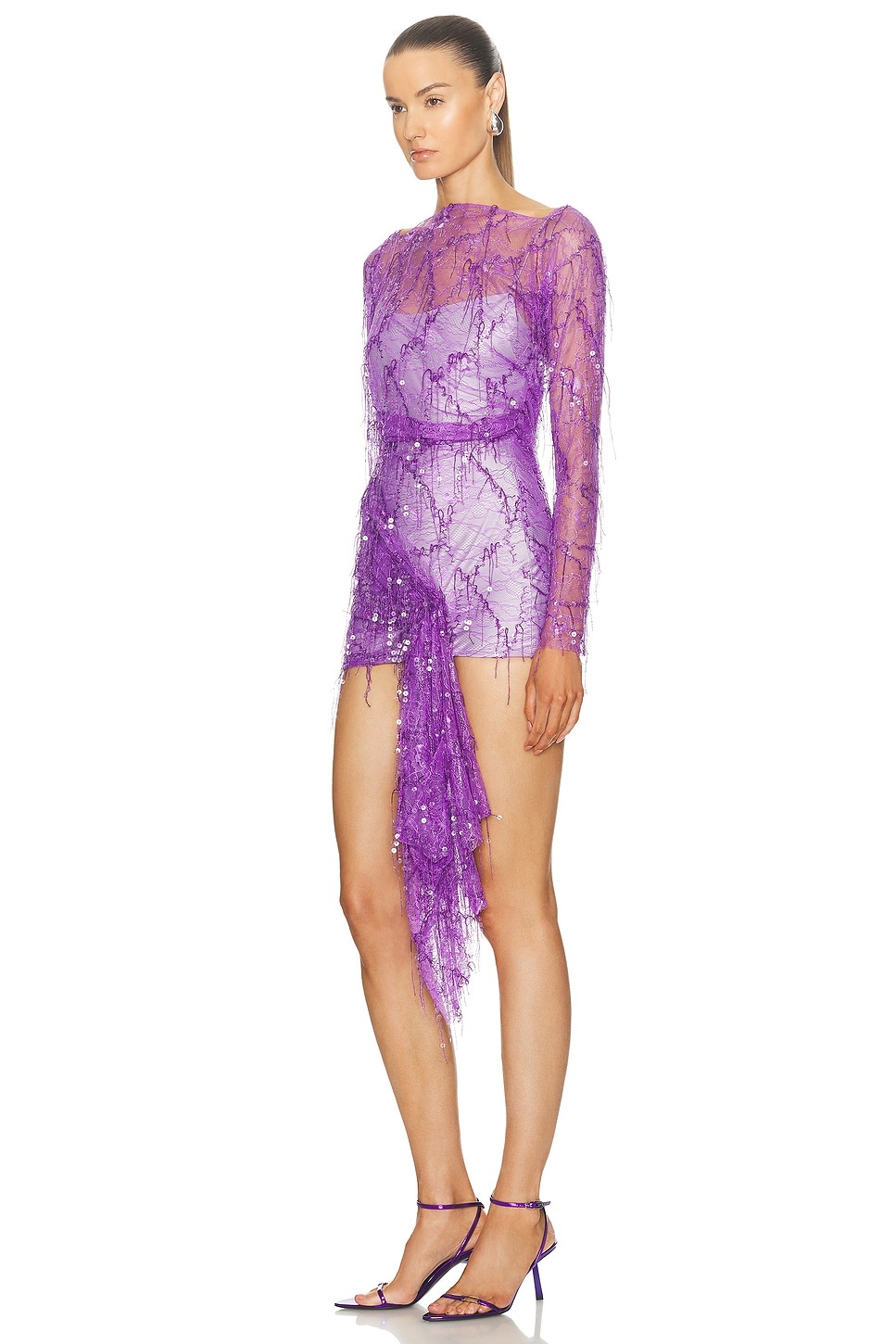 Encased Beaded Ivy Lace Long Sleeve Mini Dress - 3