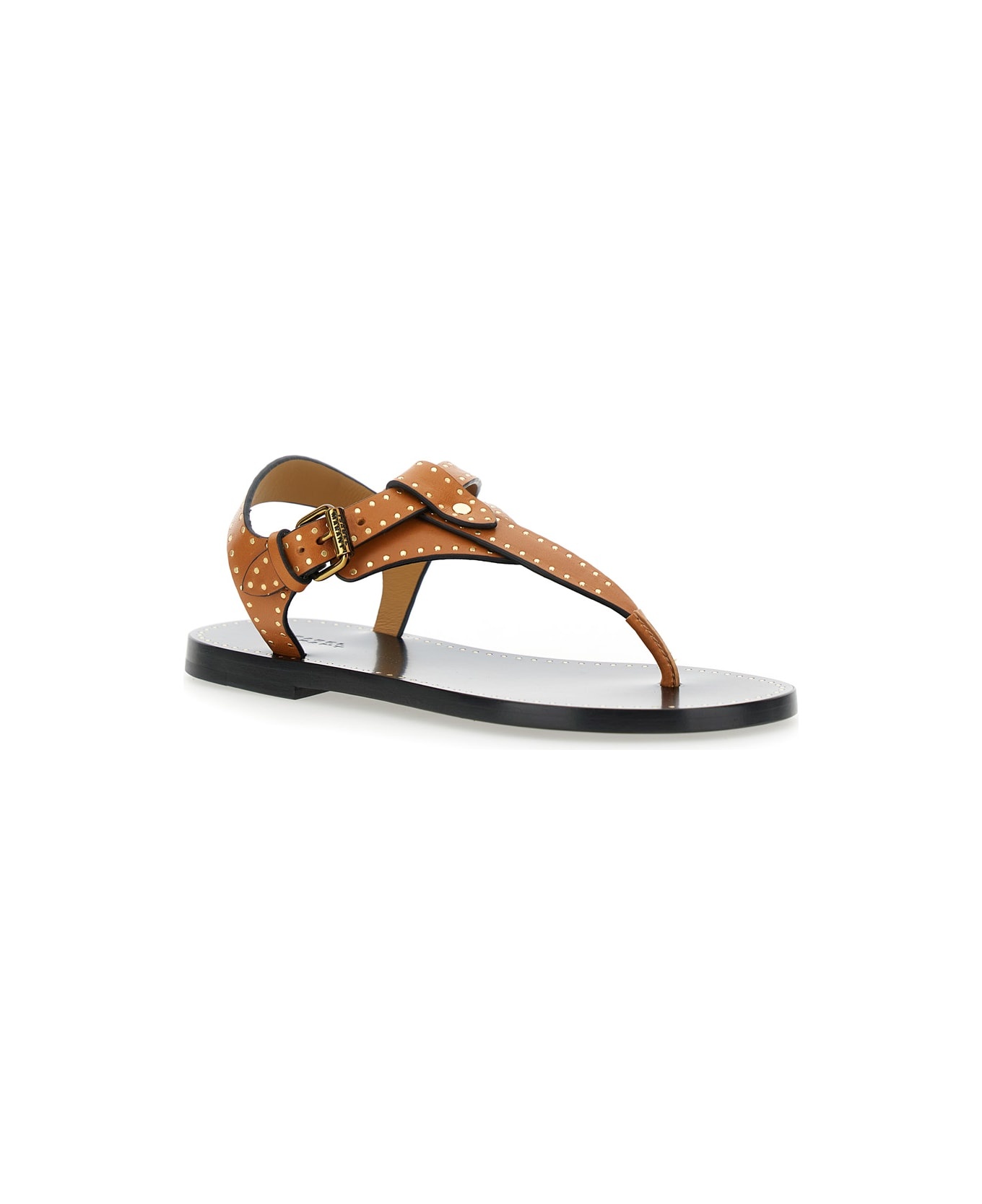 'jooni' Brown Sandals With Buckle Closure And Metal Studs In Leather Woman - 2