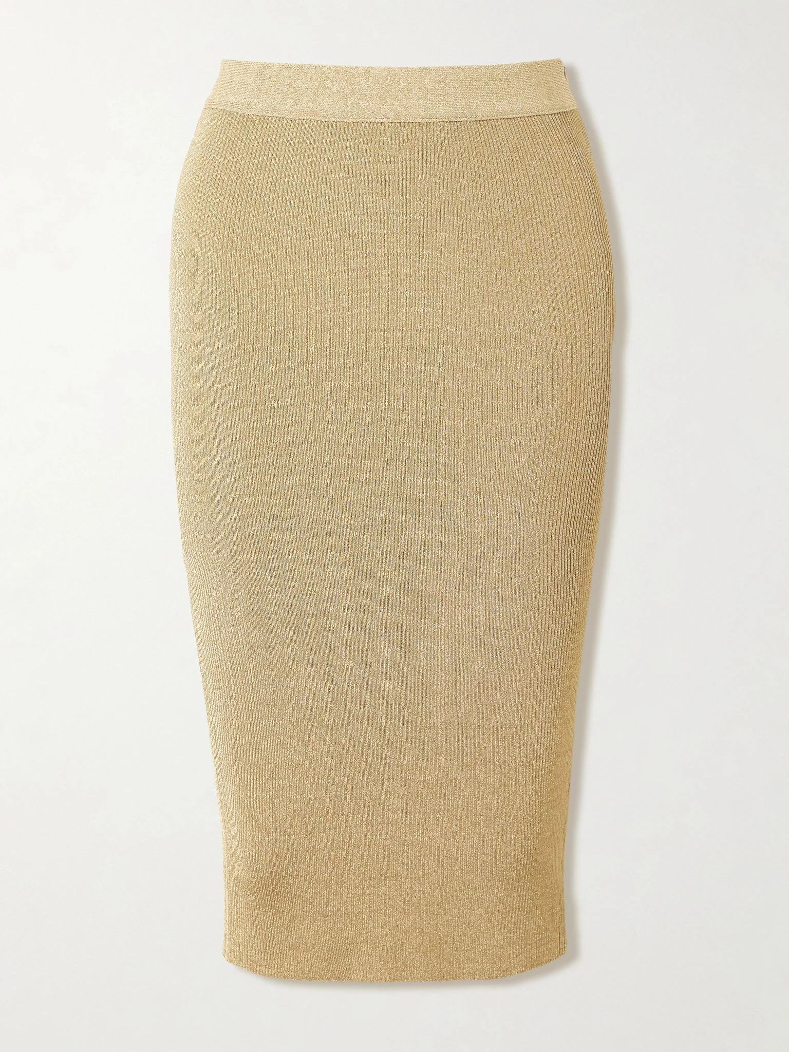 Metallic ribbed-knit midi skirt Gold - 1