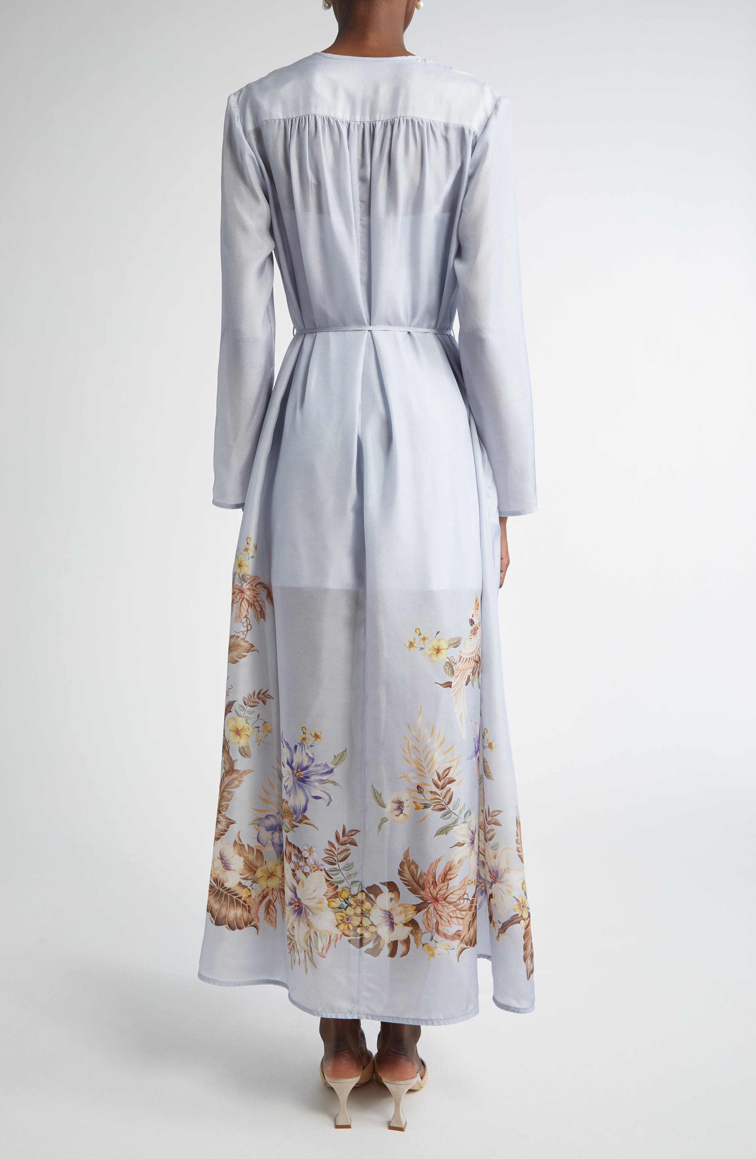 Zimmermann Coco Placed Print Long Sleeve Silk Dress in Powder Blue Multi Floral at Nordstrom - 2
