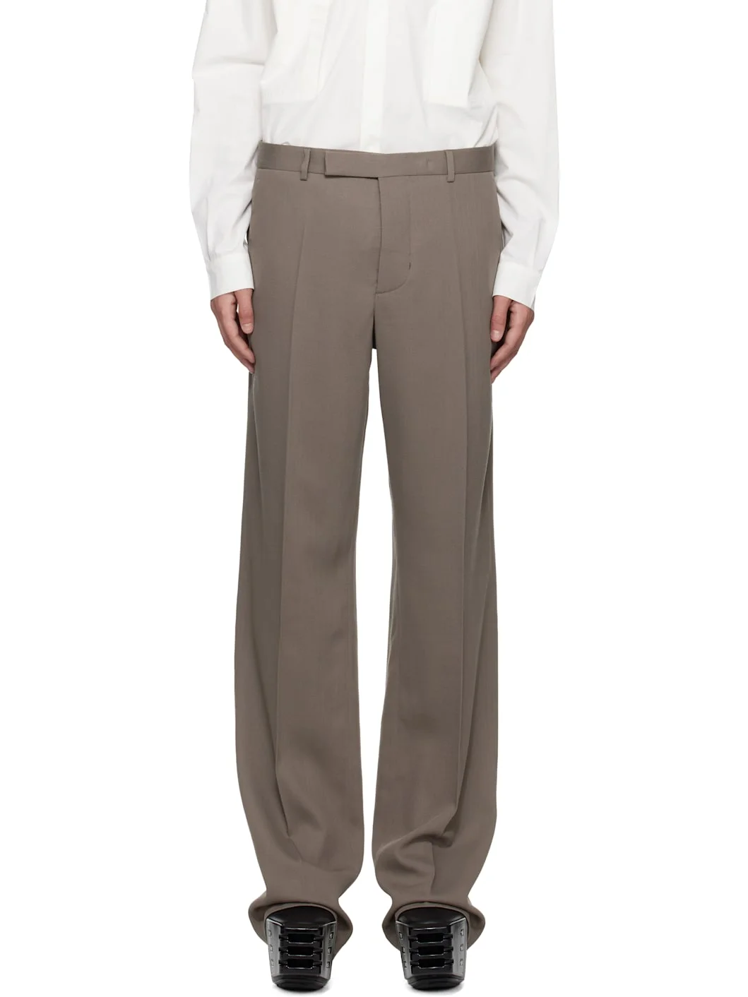 Gray Temple Twisted Wool Tailored Dietrich Trousers - 1
