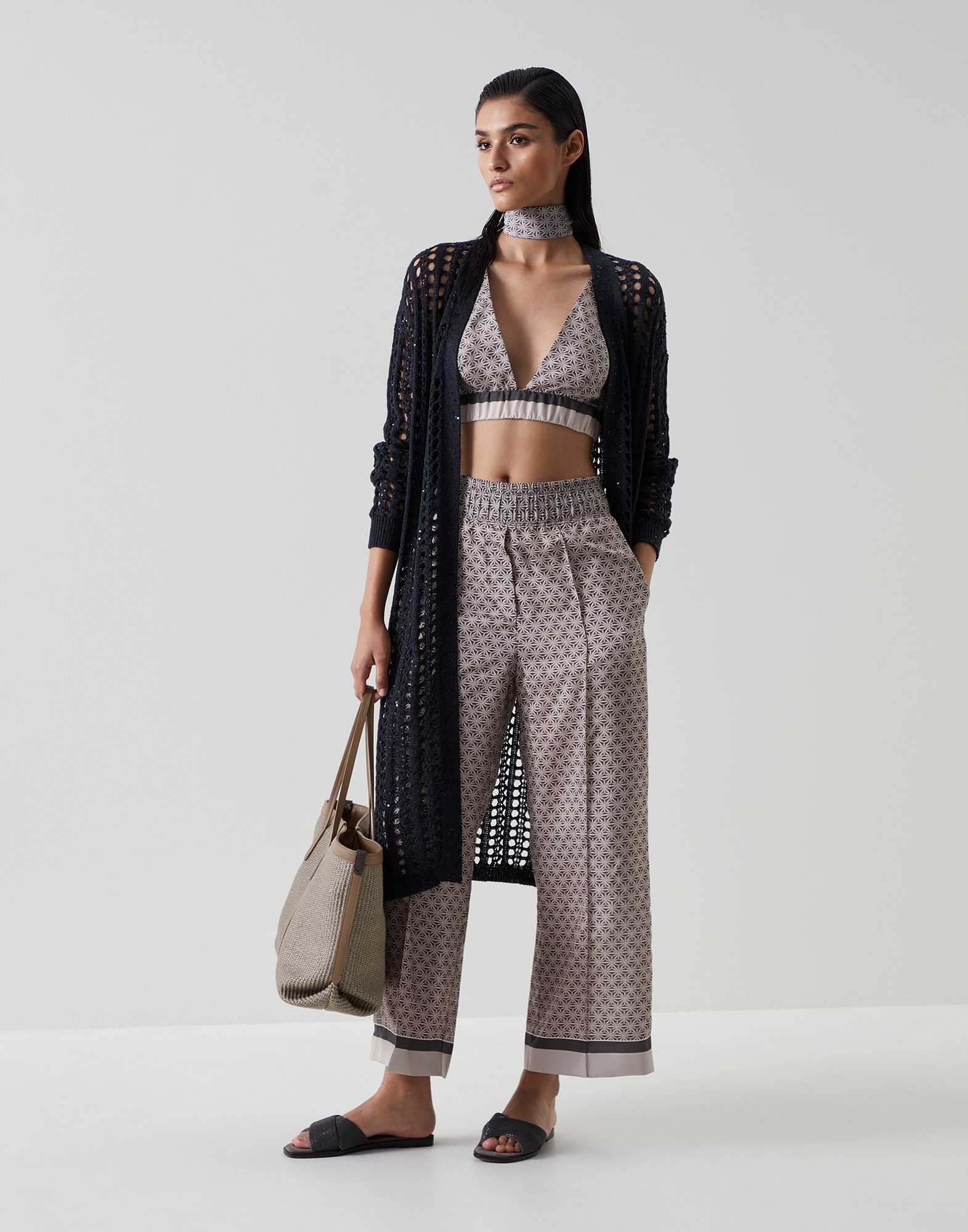 Dazzling net long cardigan in cotton, linen and silk - 5