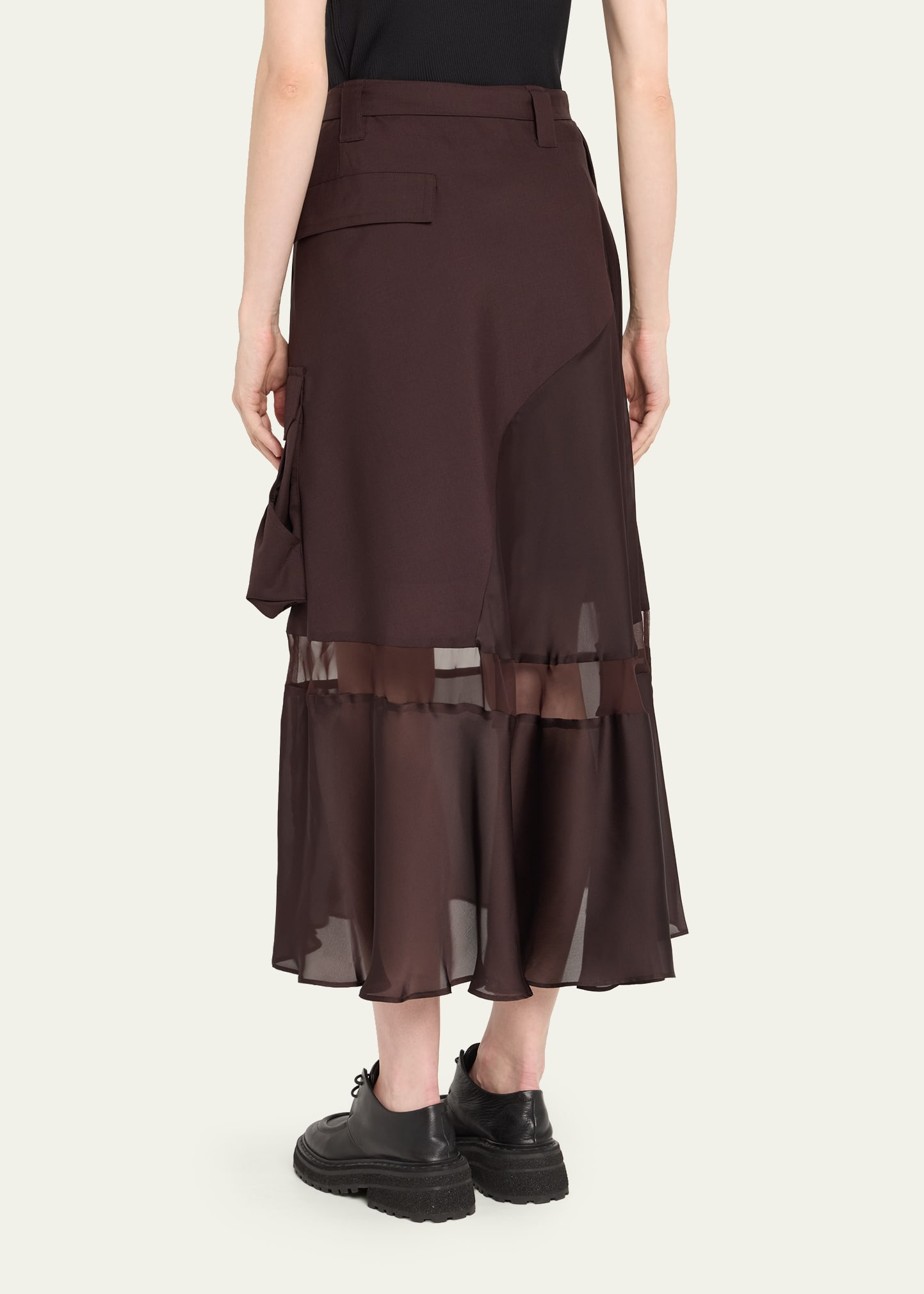 Belted Sheer-Insert Midi Skirt - 3