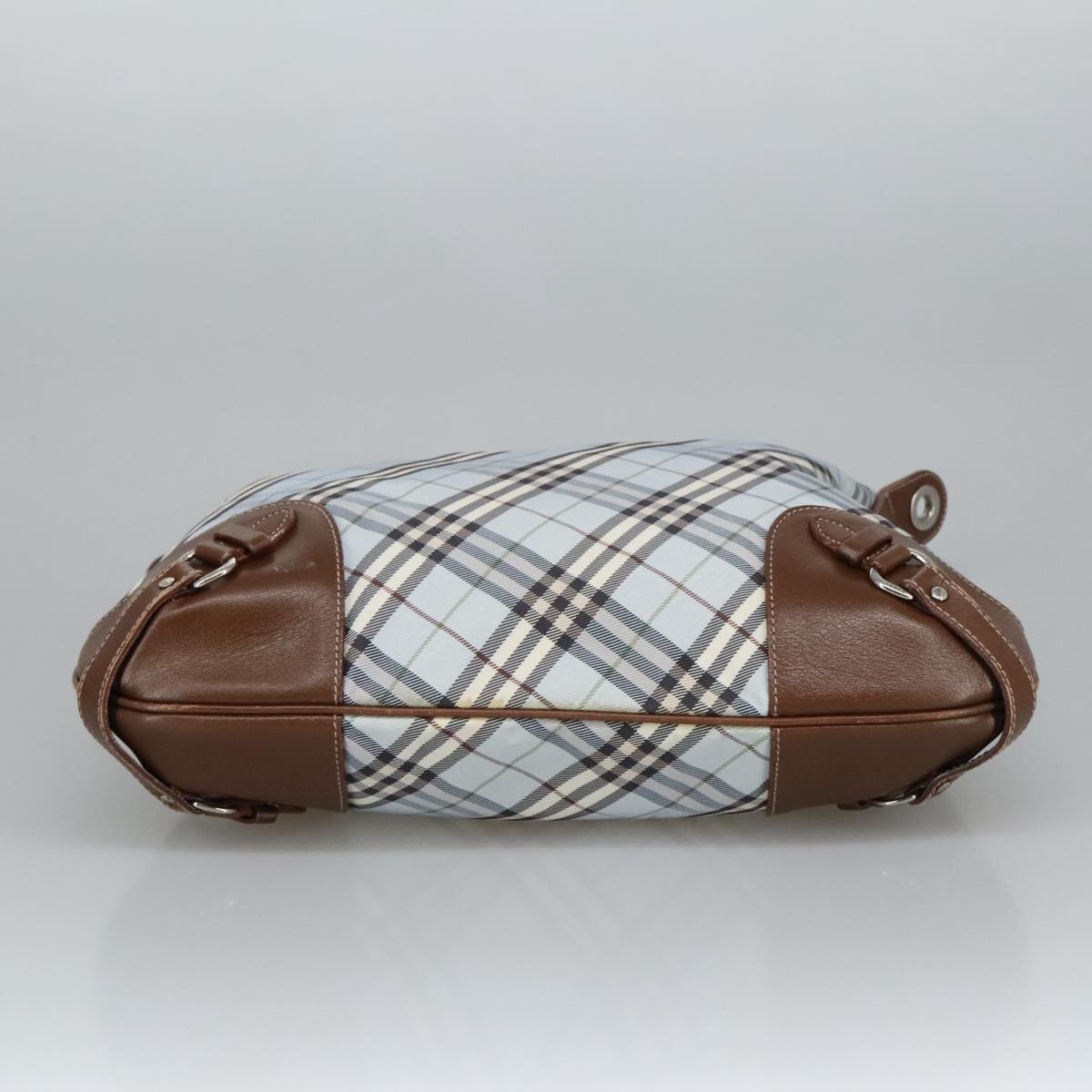 Burberry Nova Check Hand Bag Canvas Light Blue Brown - 9