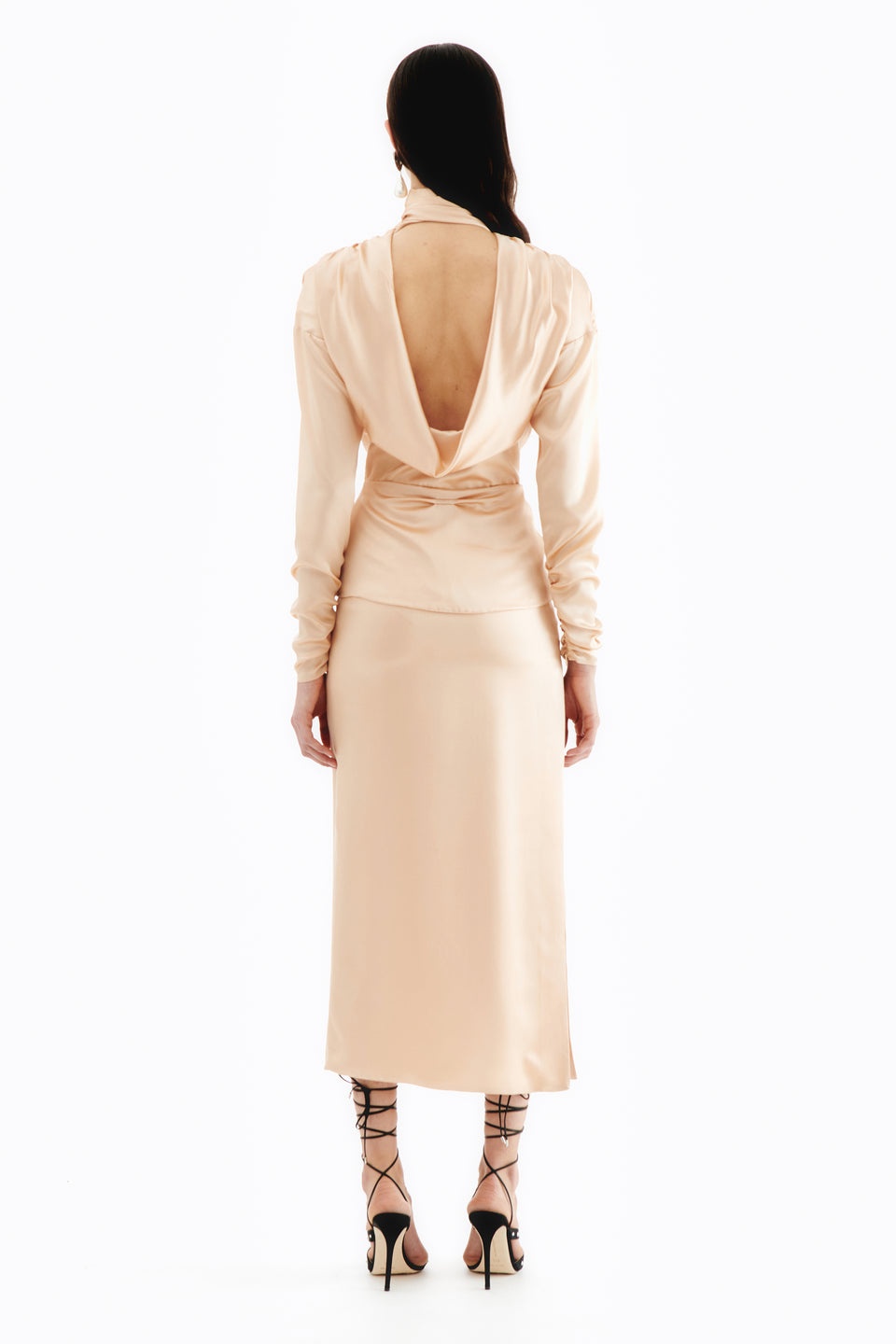 OPEN BACK SILK SATIN DRESS - 4