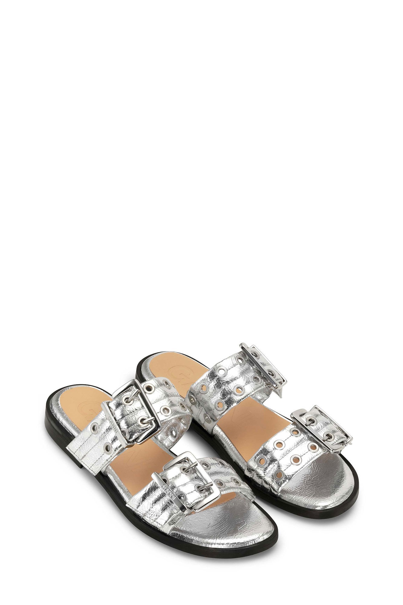 SILVER METALLIC  FEMININE BUCKLE TWO-STRAP SANDALS - 2