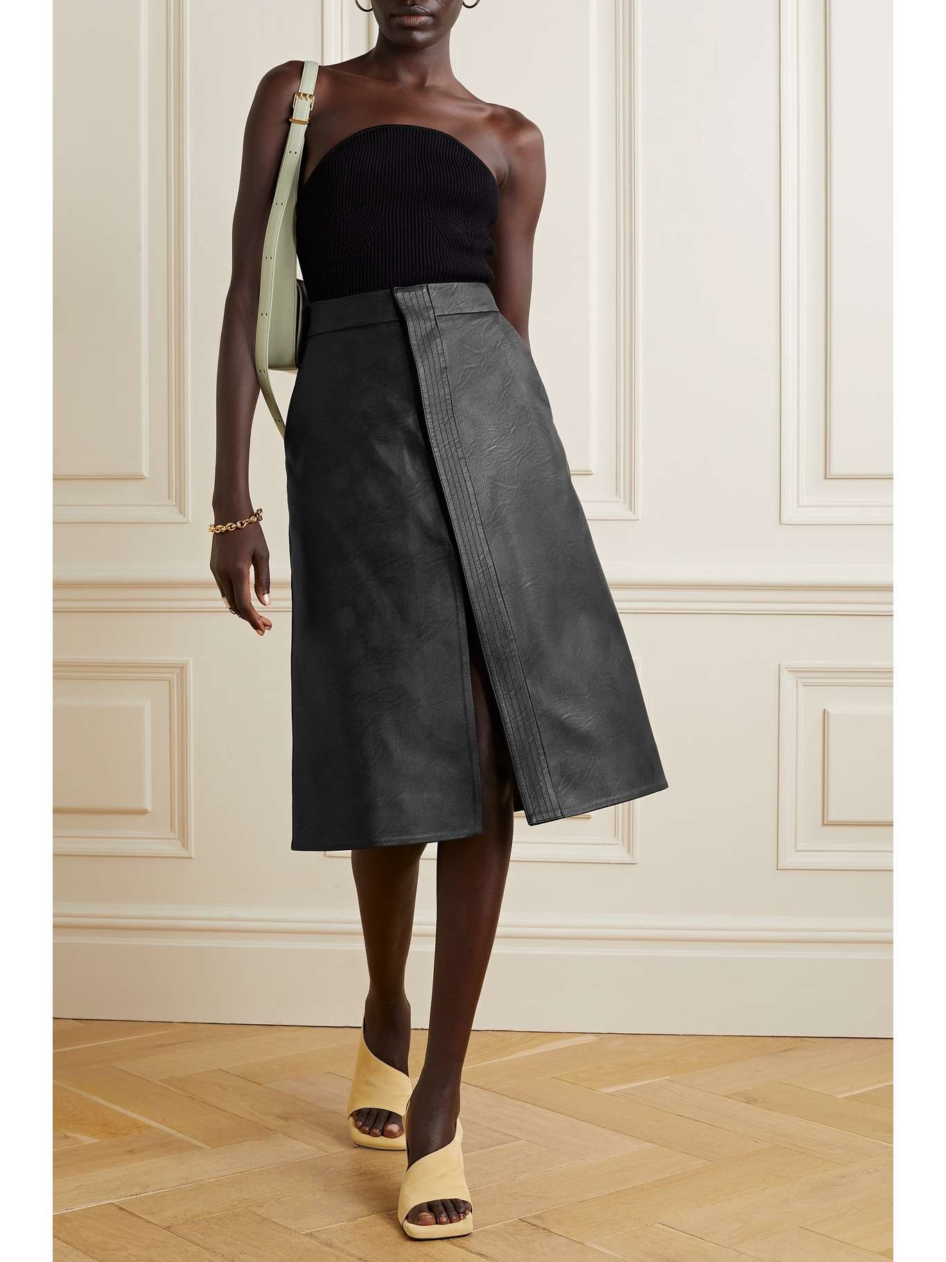 Lauren vegetarian leather midi skirt - 2