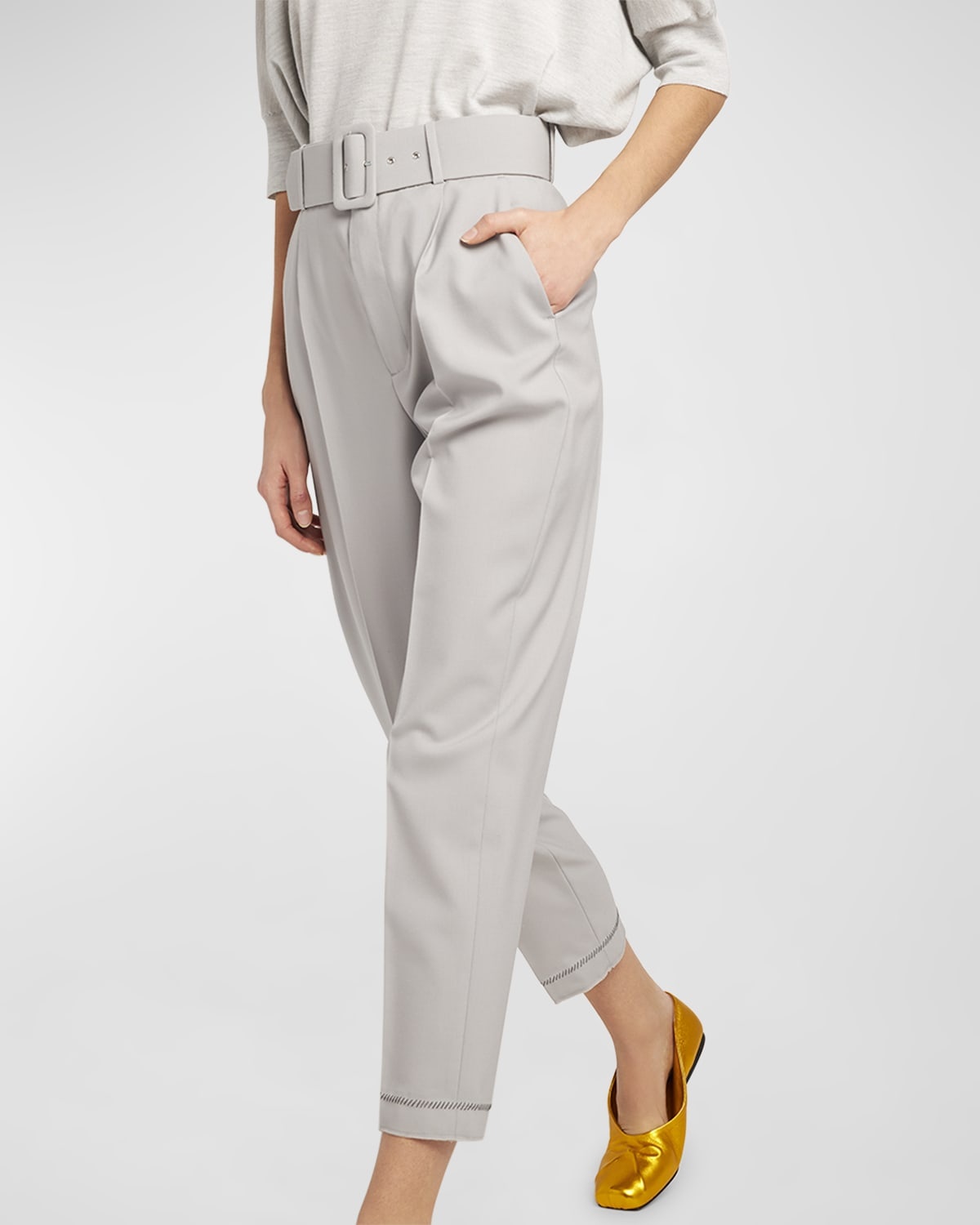 Wool Straight-Leg Trousers with Wide Belt - 7