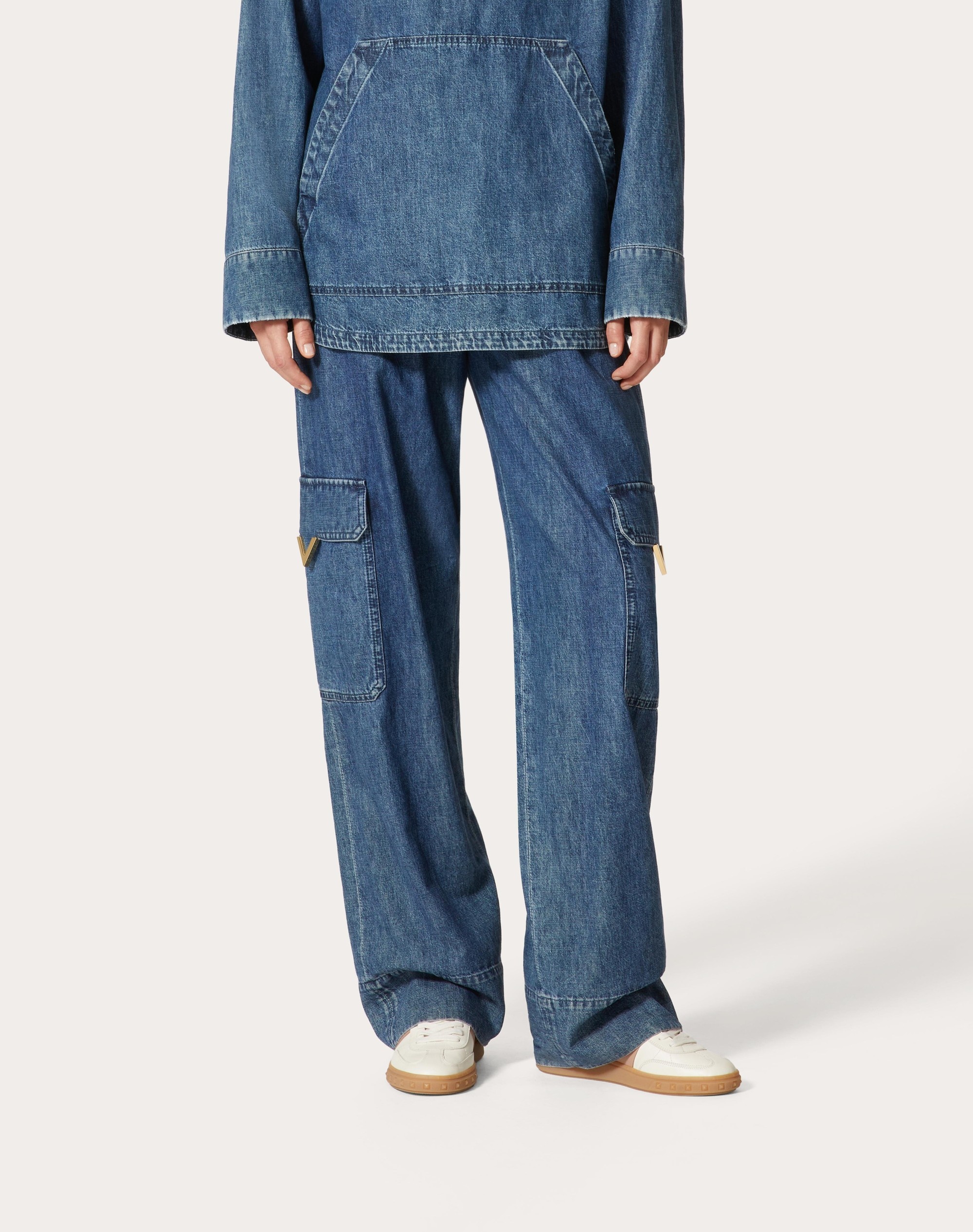CHAMBRAY DENIM CARGO PANTS - 3