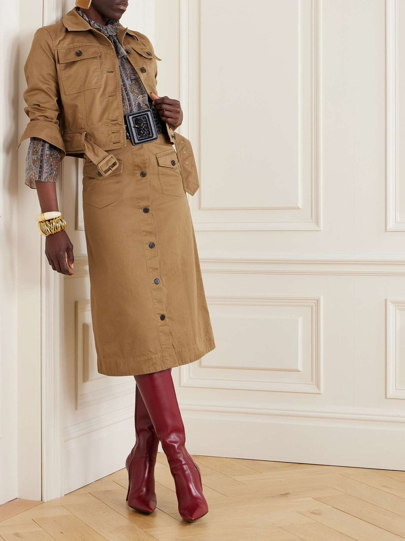 SAINT LAURENT Cotton-twill midi skirt Sand outlook