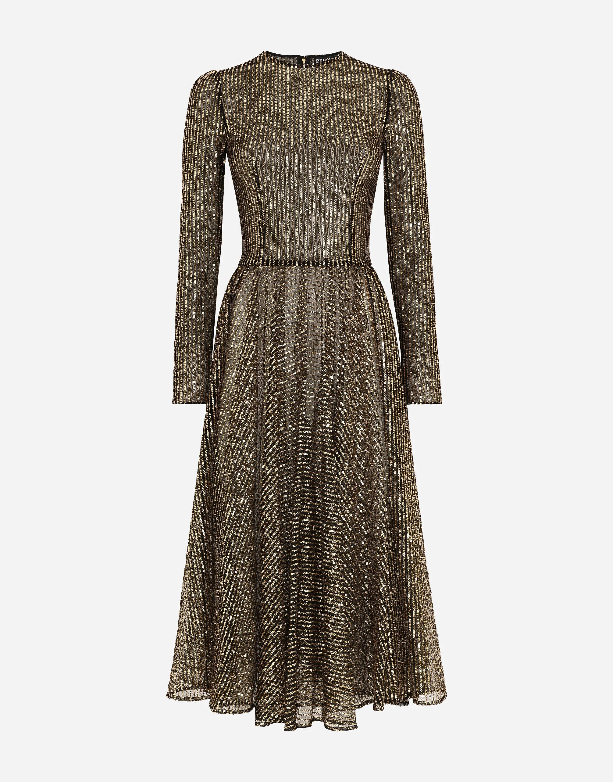 Long-sleeved sequined midi dress - 1