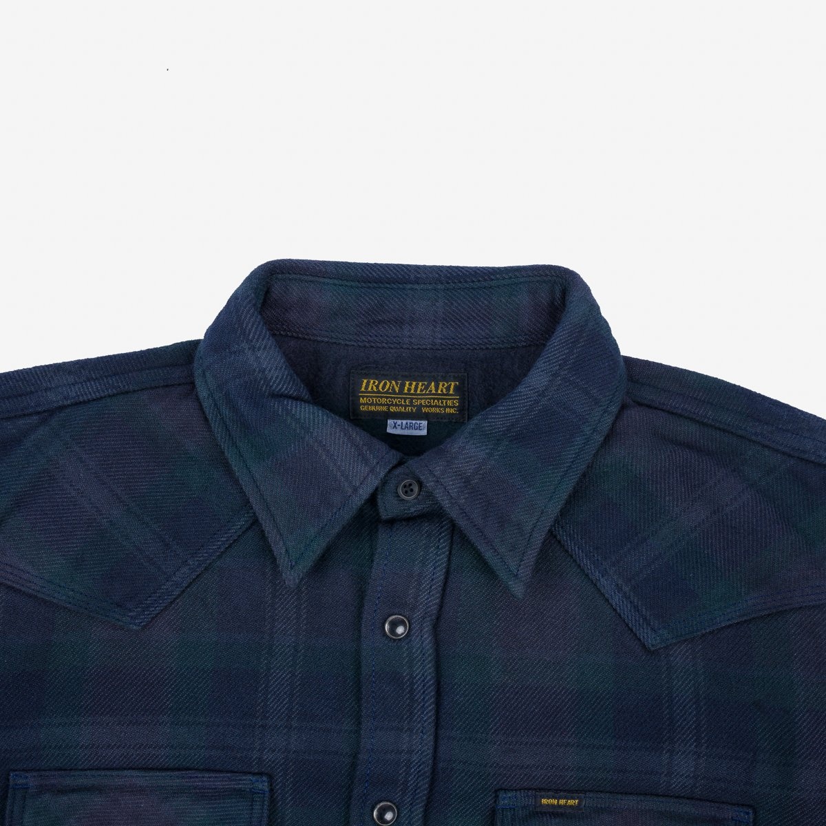 IHSH-336-OD Ultra Heavy Flannel Crazy Check Western Shirt - Navy Overdyed Black - 6
