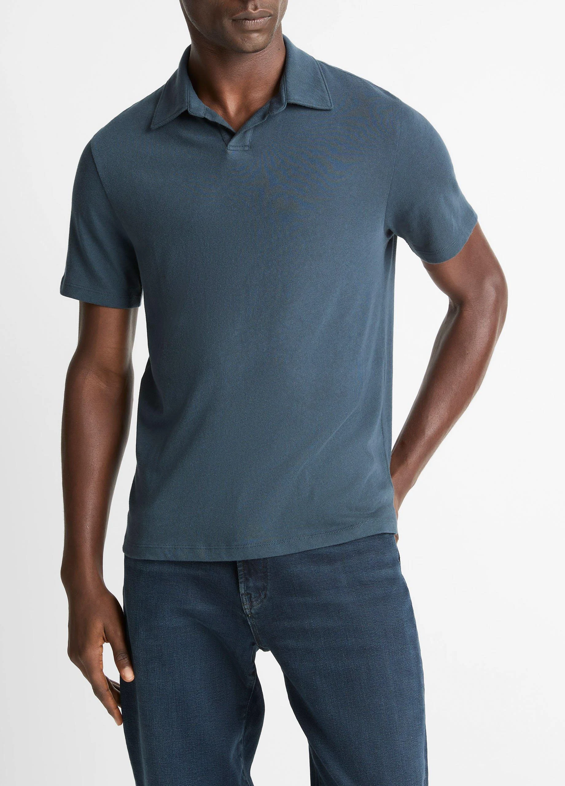 Cotton Johnny-Collar Polo Shirt - 1