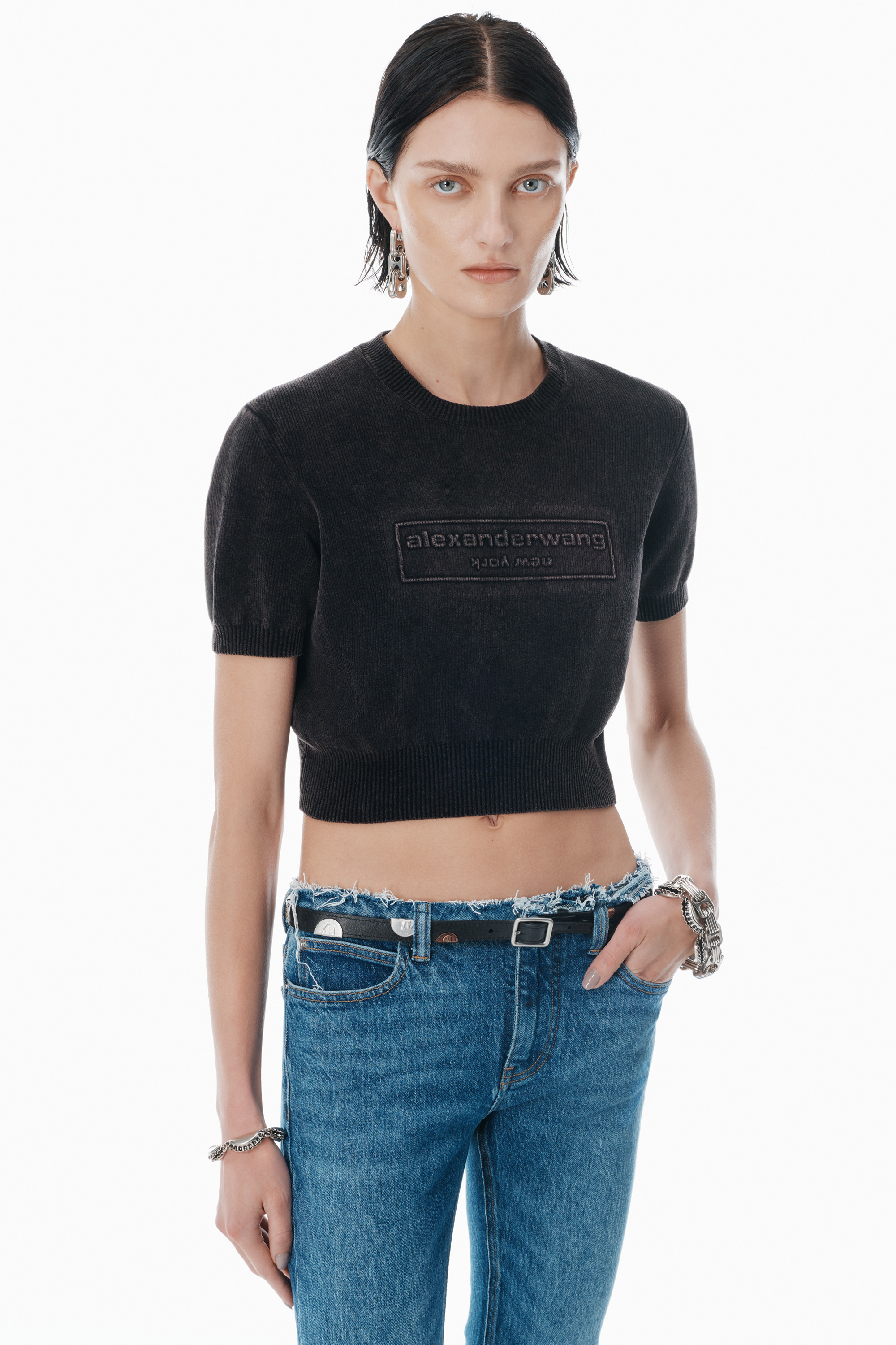 Black Cotton-Blend Chenille Logo Pullover - 3