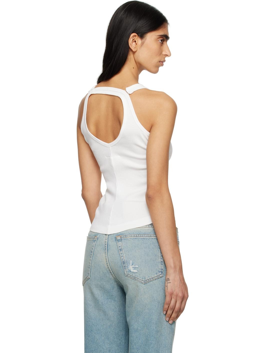 White Cotton Ribbed Tank Top - 3