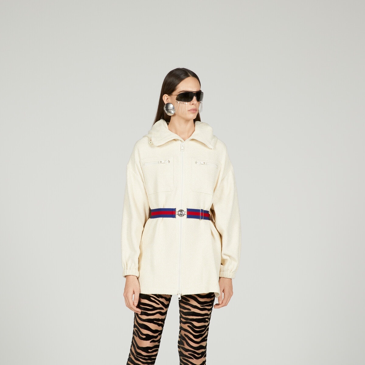 Tweed hooded jacket with belt - 5