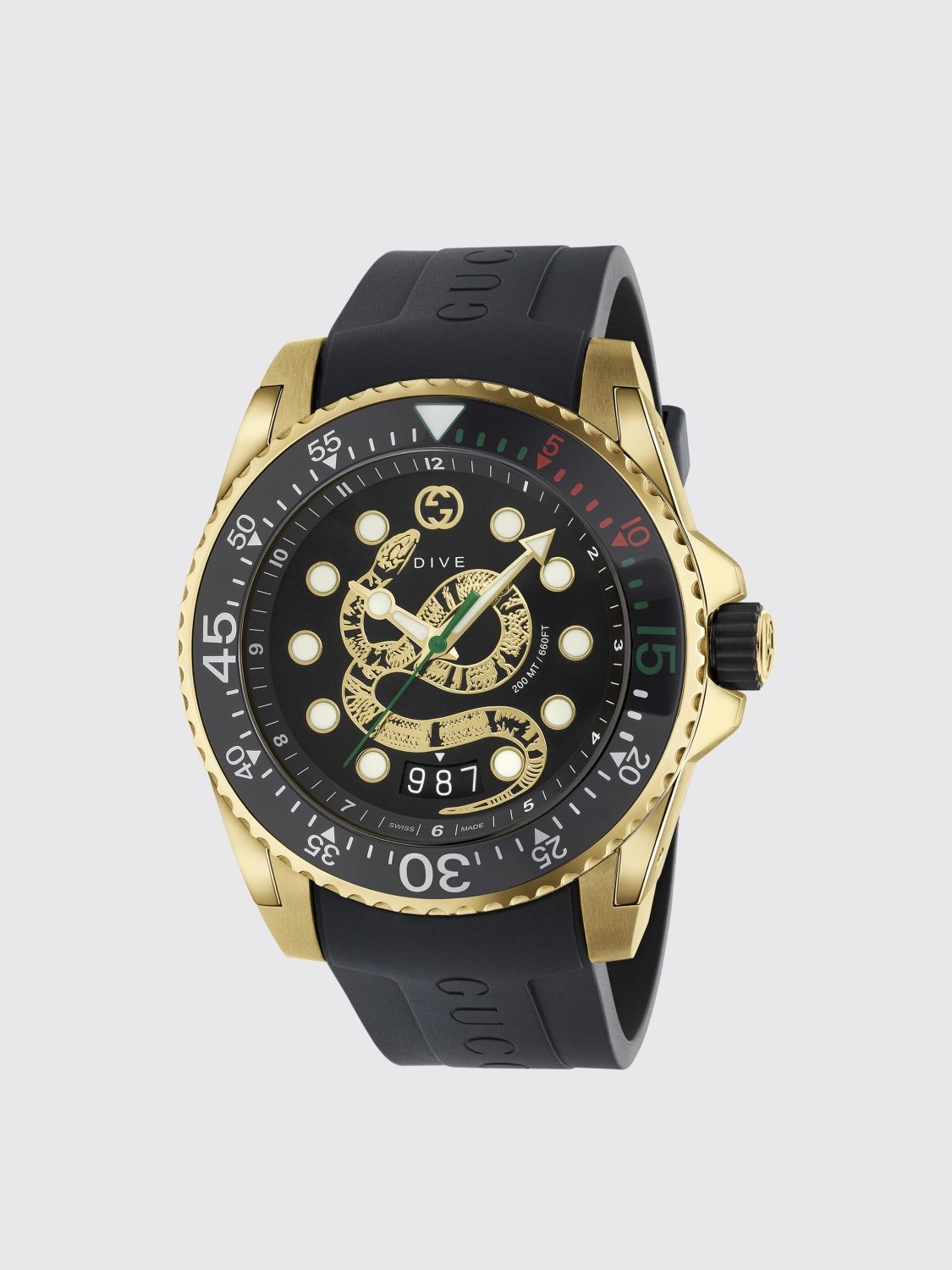 Dive Gucci watch in steel with black dial with snake - 1