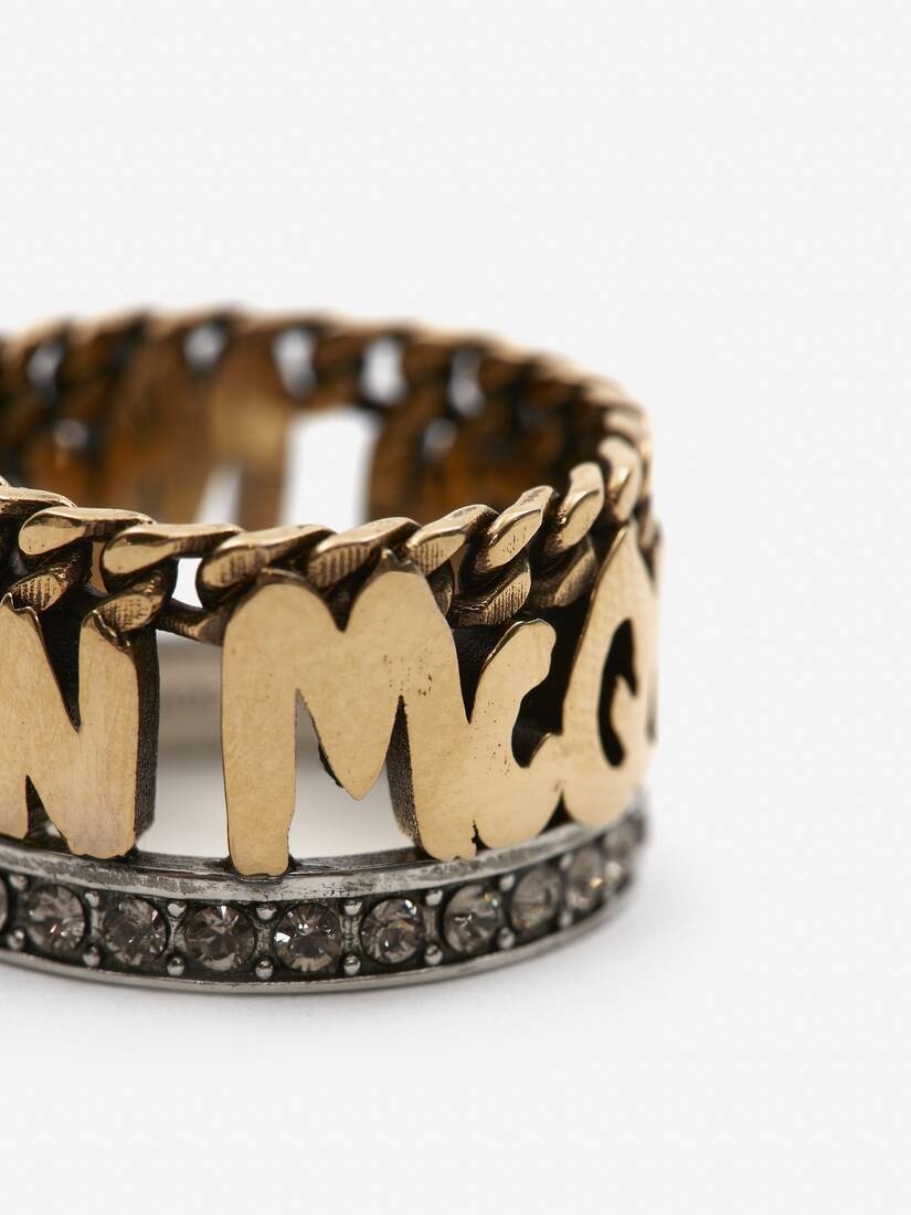 Women's McQueen Graffiti Ring in Antique Gold - 3