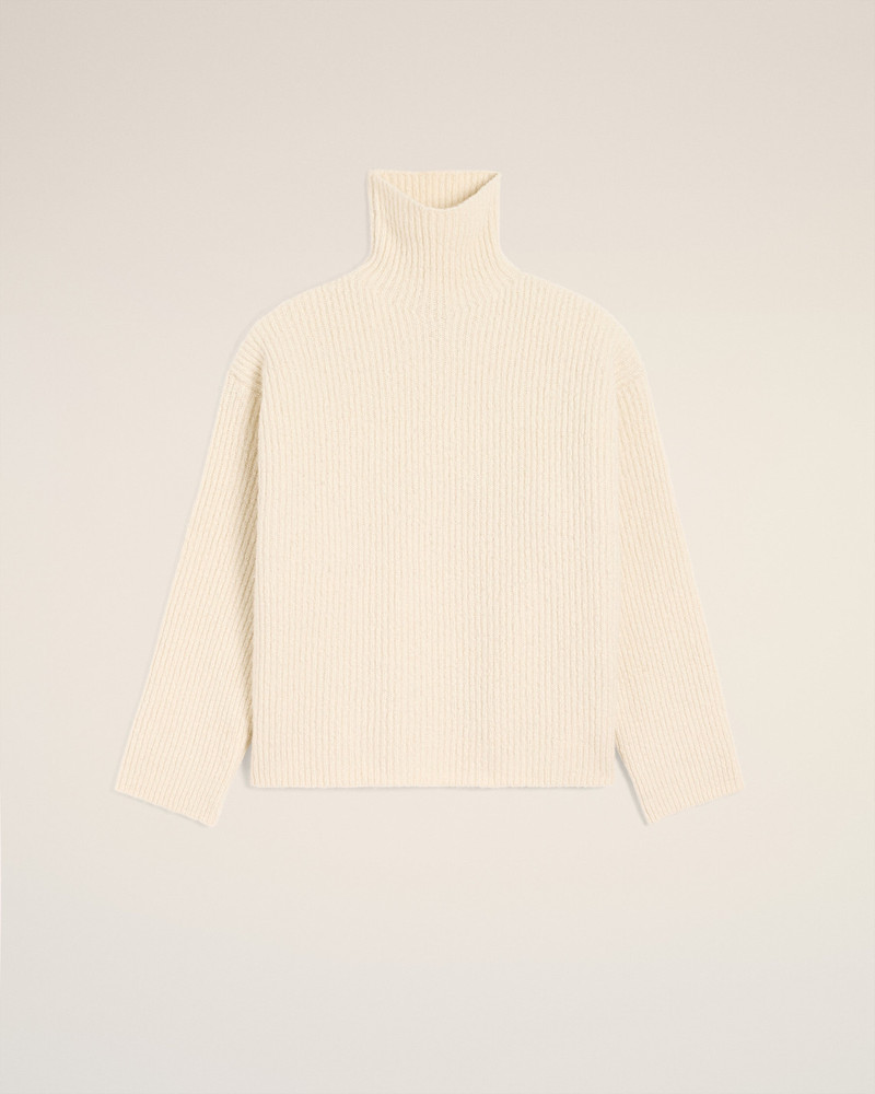 WHITE WOOL FUNNEL NECK SWEATER 1