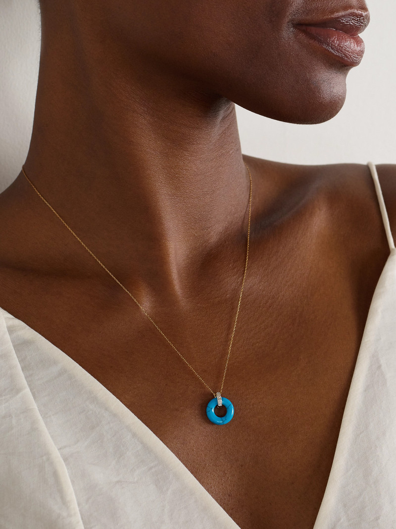 MATEO Donut 14-karat Yellow And White Gold, Turquoise And Diamond Necklace outlook